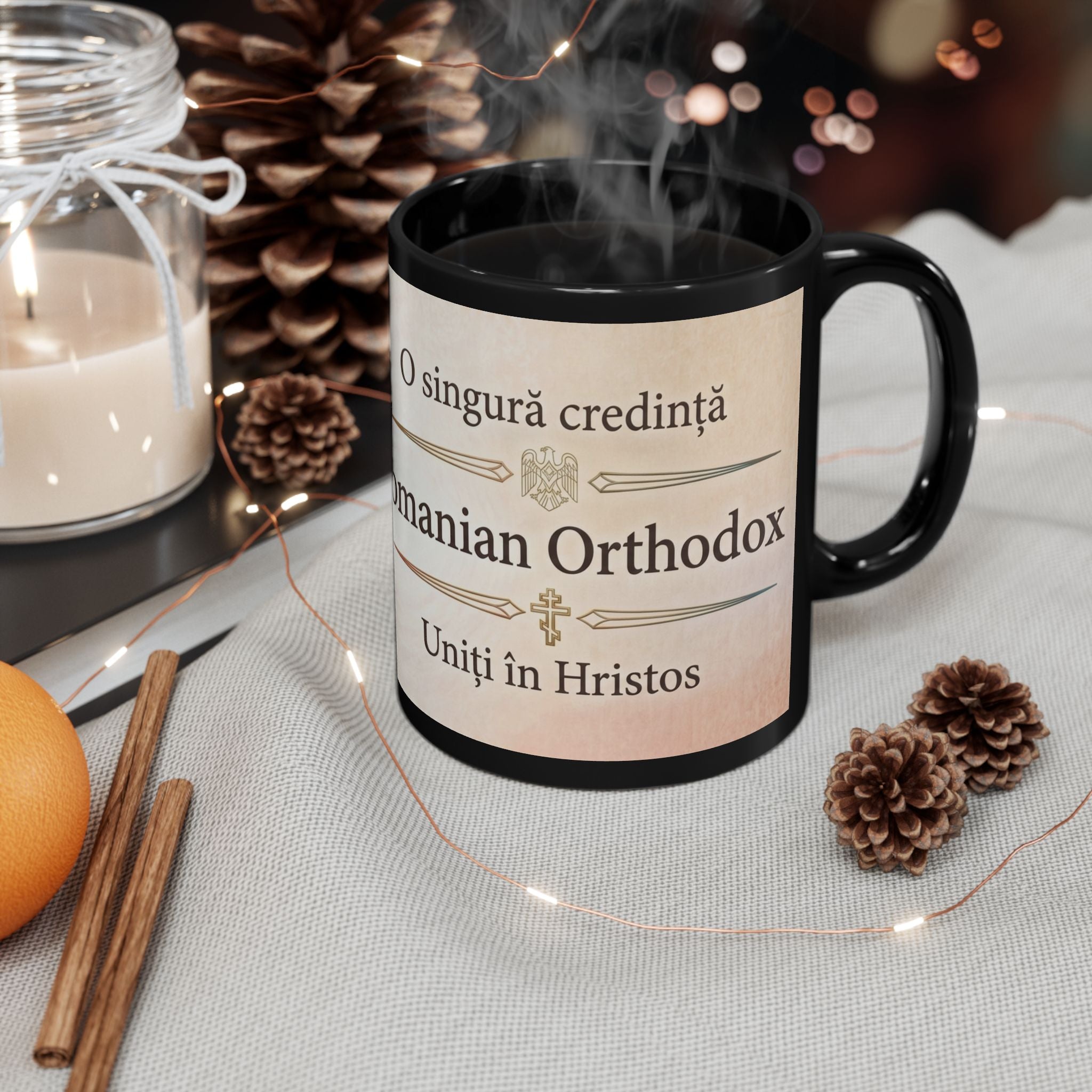 Romanian Orthodox Christian Black Coffee Mug — Orthodox Coffee Mug