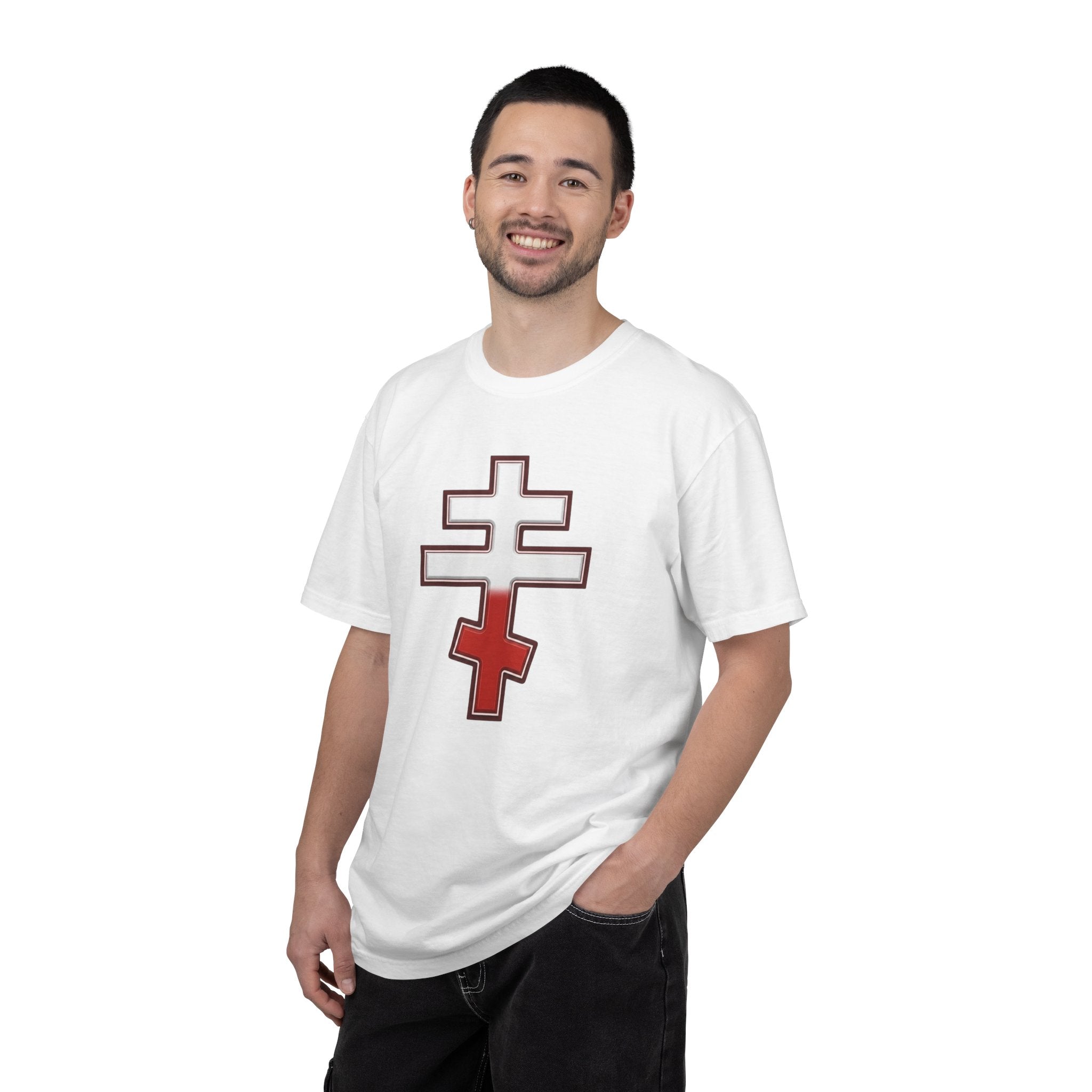 Polish Orthodox Cross design on a heavyweight garment-dyed t-shirt