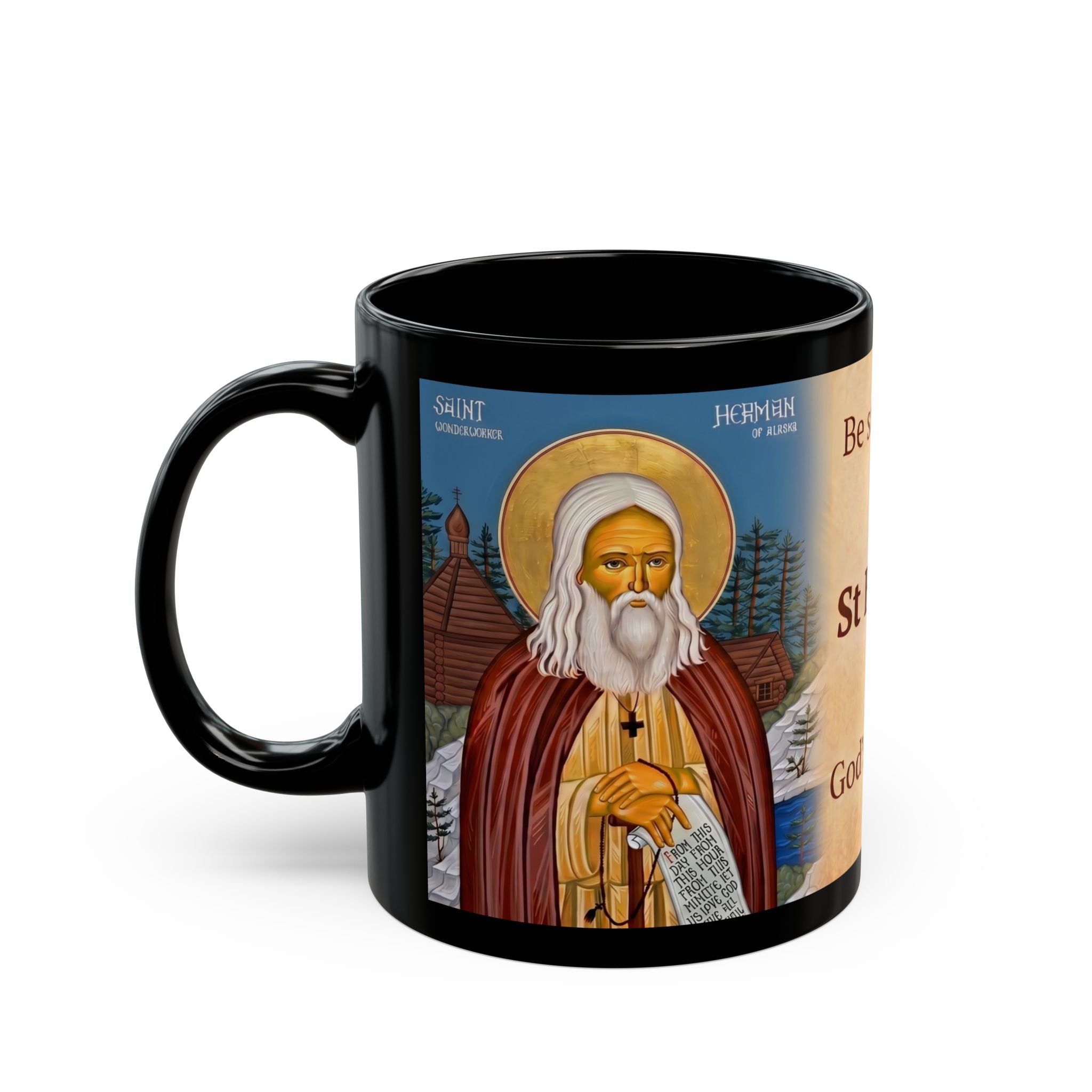 Saint Herman of Alaska Orthodox Christian Black Coffee Mug — Orthodox Christian Gift