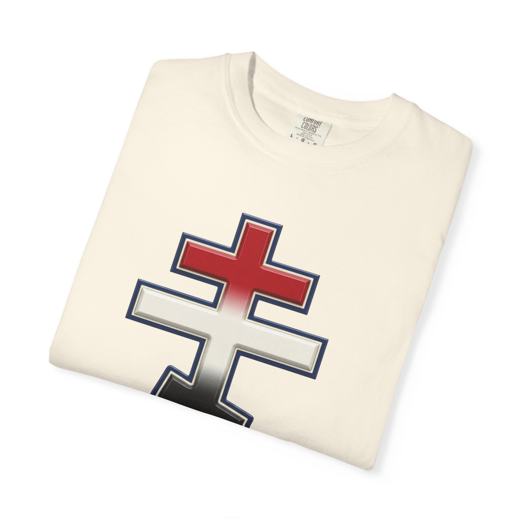 Egyptian Orthodox Cross design on a heavyweight garment-dyed t-shirt