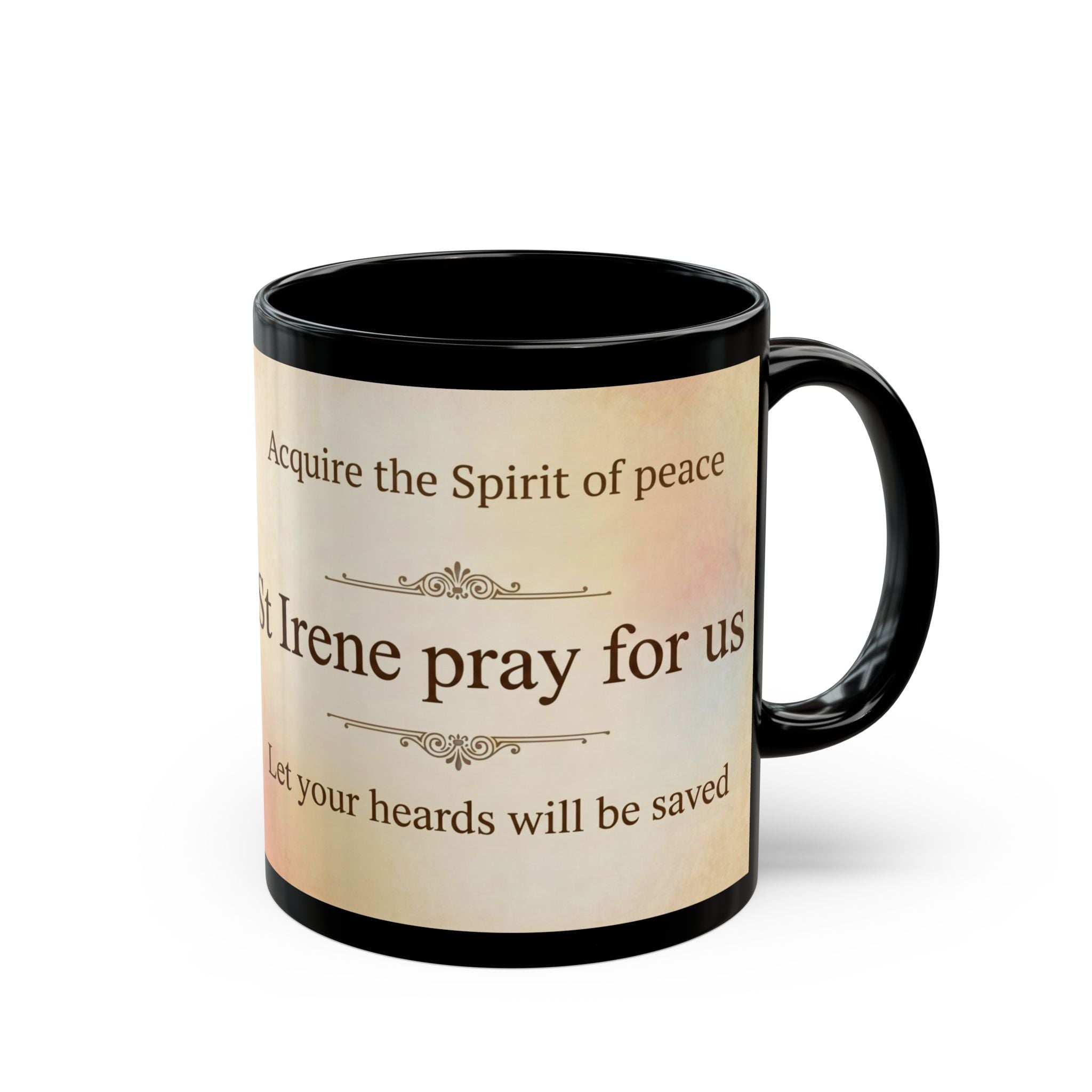 Saint Irene the Great Martyr Orthodox Christian Black Coffee Mug — Christian Coffee Mug
