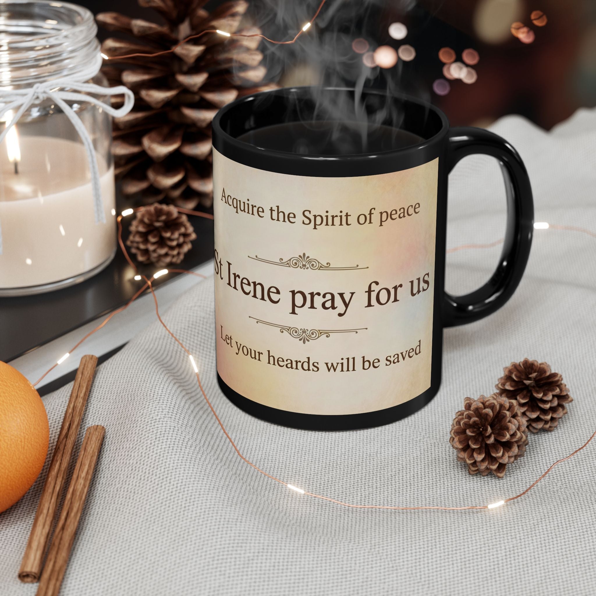 Saint Irene the Great Martyr Orthodox Christian Black Coffee Mug — Orthodox Coffee Mug
