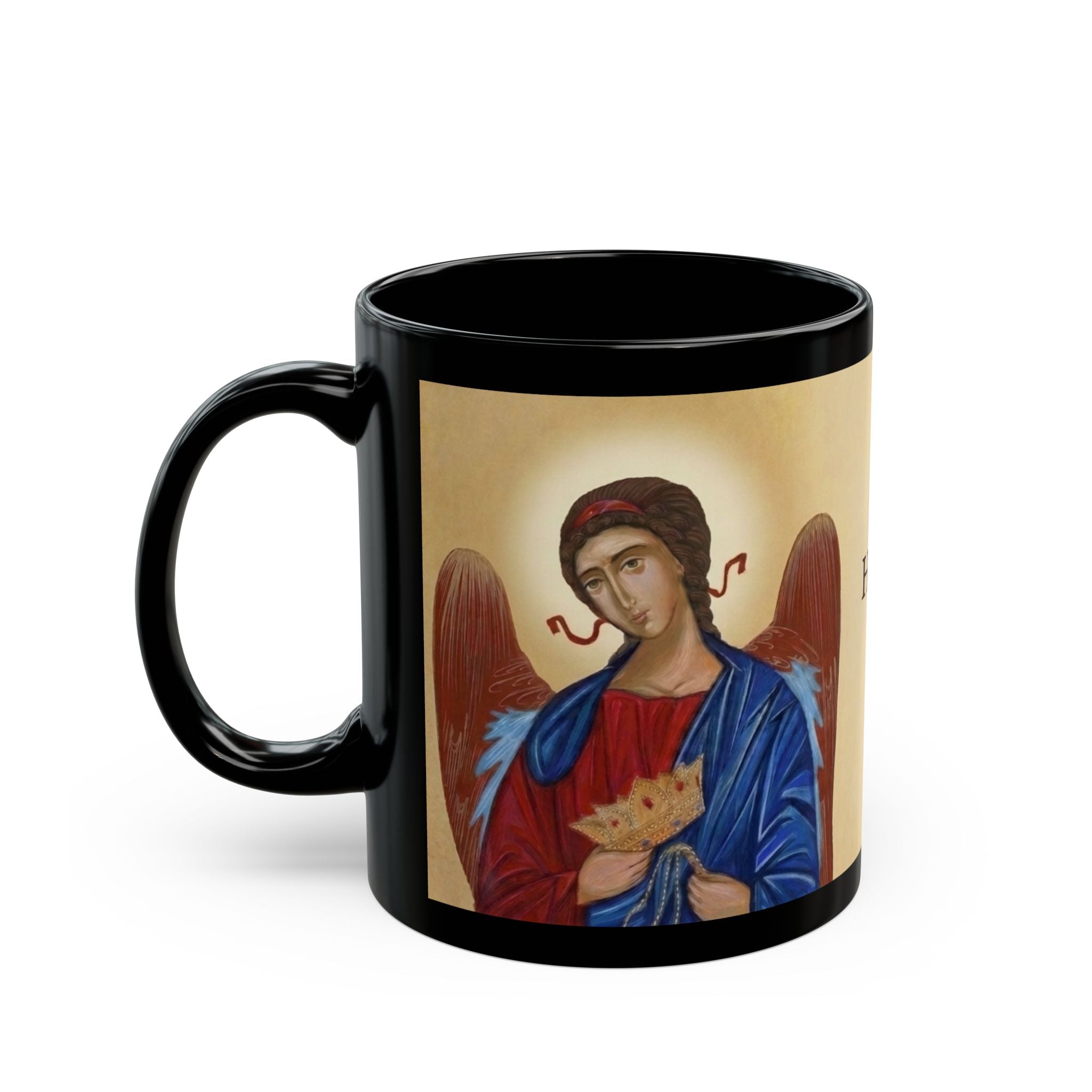 Archangel Jegudiel Orthodox Christian Black Coffee Mug — Orthodox Christian Gift