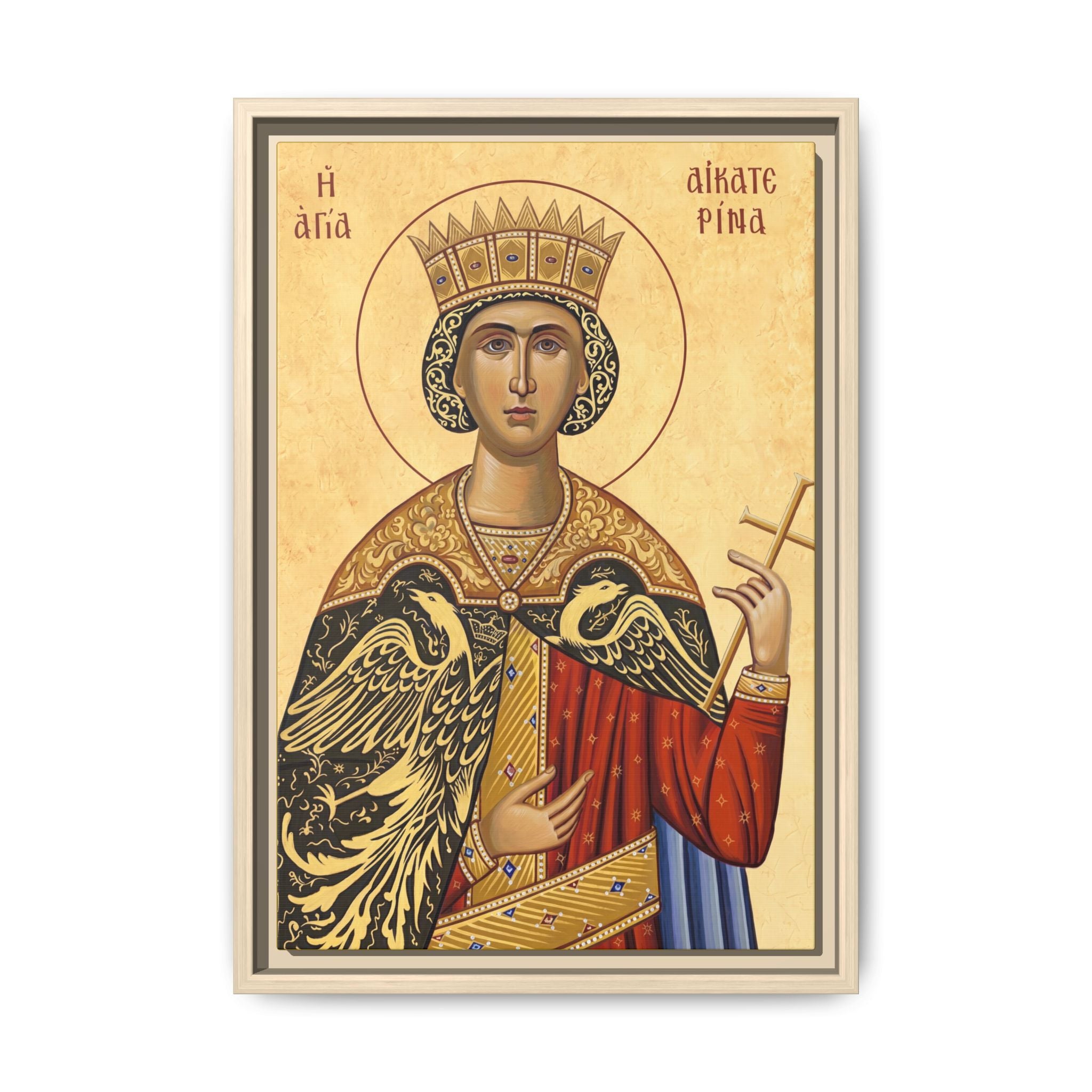 Framed canvas icon of Saint Catherine of Alexandria, traditional Orthodox Christian artwork