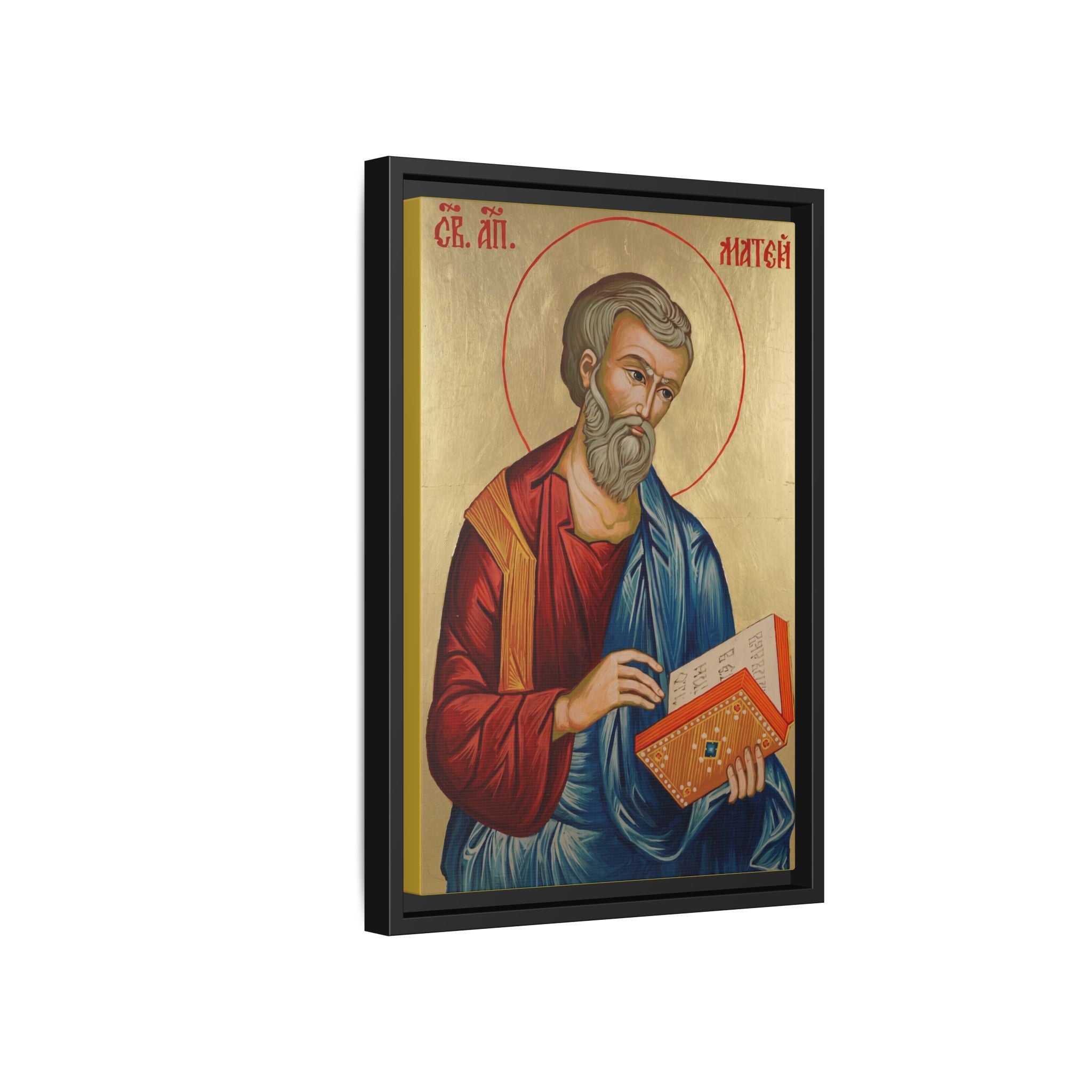 Framed canvas icon of Saint Matthew the Apostle, traditional Orthodox Christian artwork