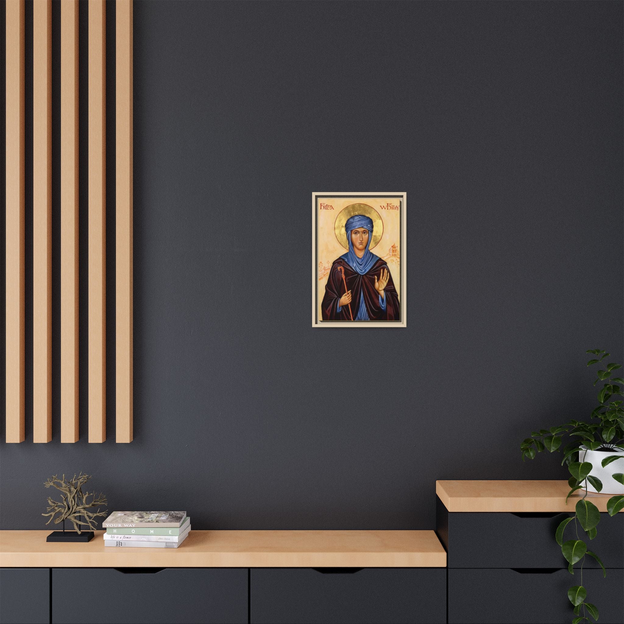 Framed canvas icon of Saint Hilda of Whitby, traditional Orthodox Christian artwork