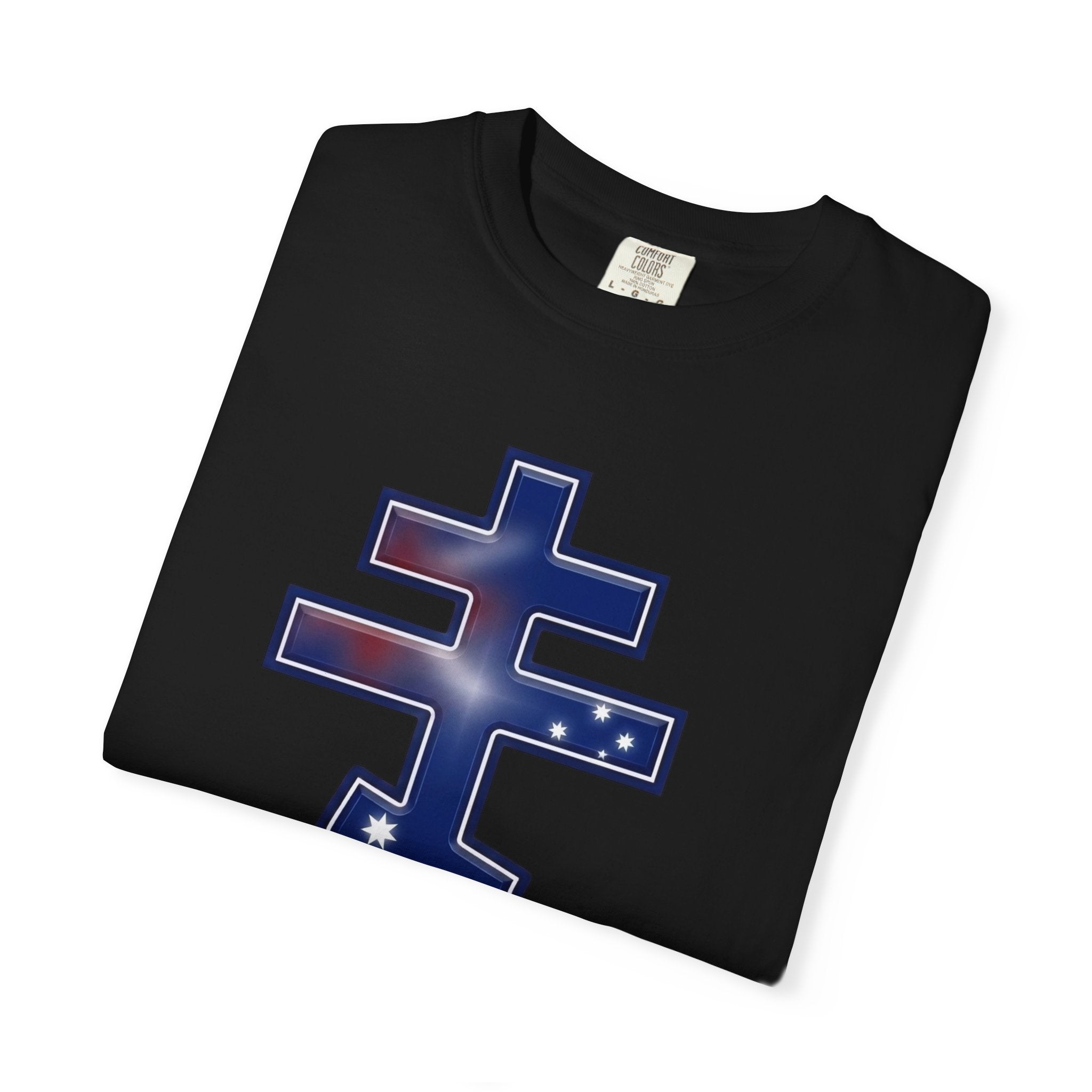 Australian Orthodox Cross design on a heavyweight garment-dyed t-shirt