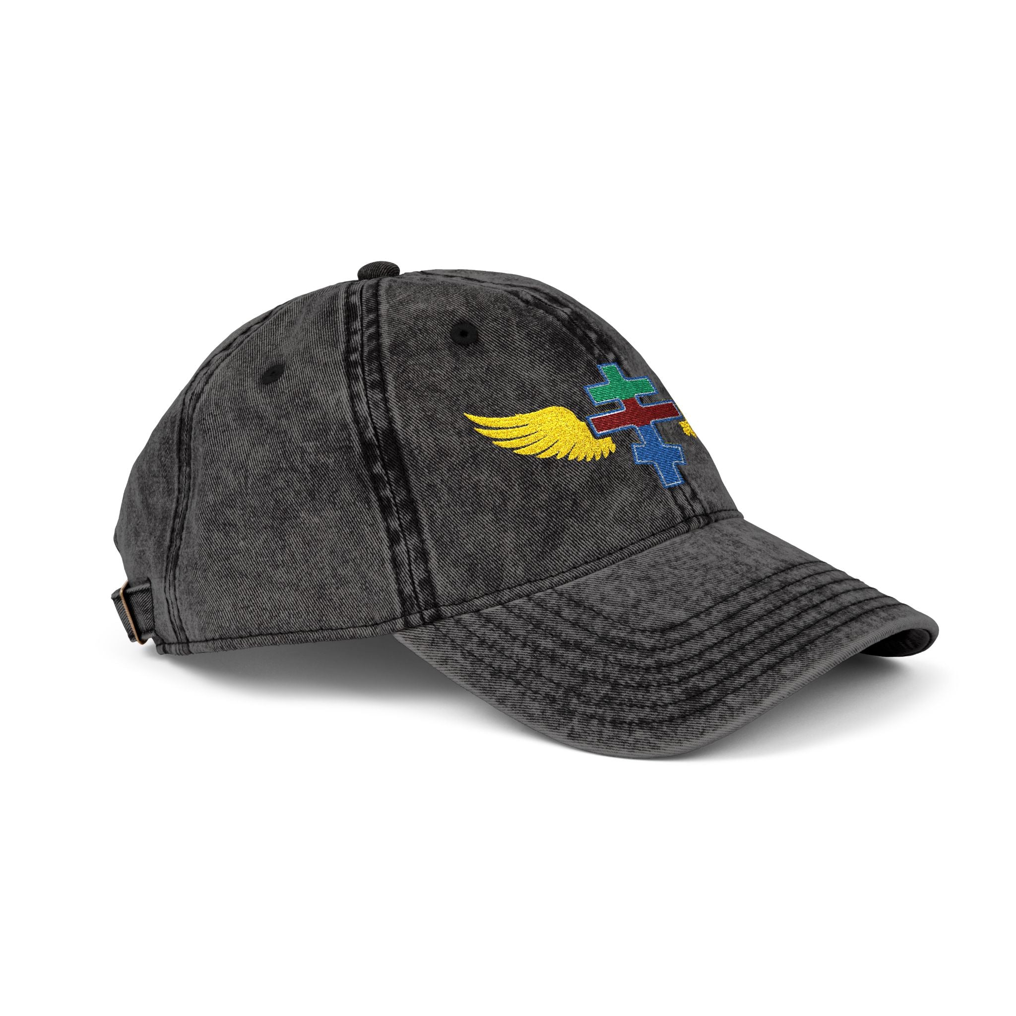 Eritrean Orthodox cross with wings embroidered on vintage cotton twill cap -- additional view 5