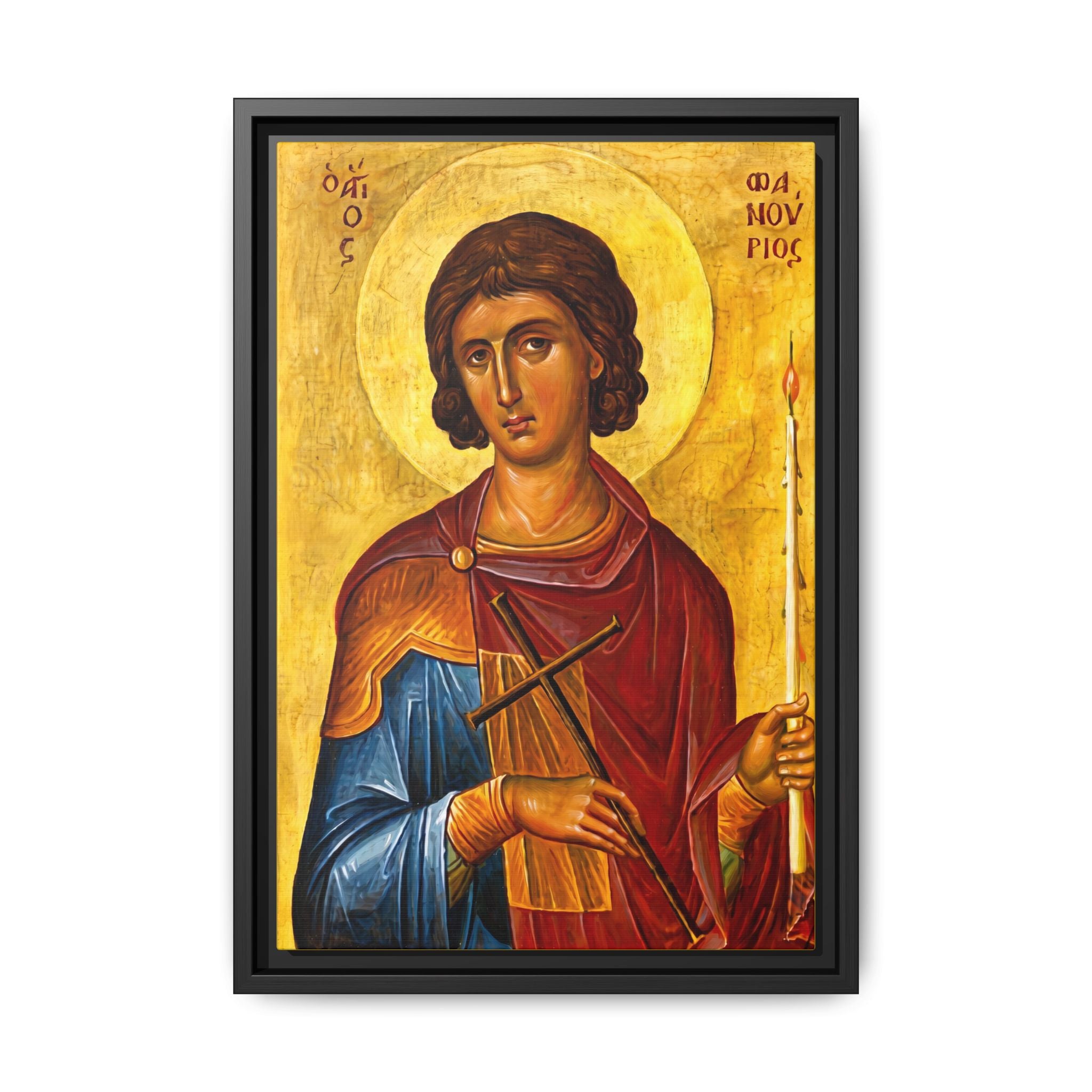Framed canvas icon of Saint Fanourios, traditional Orthodox Christian artwork