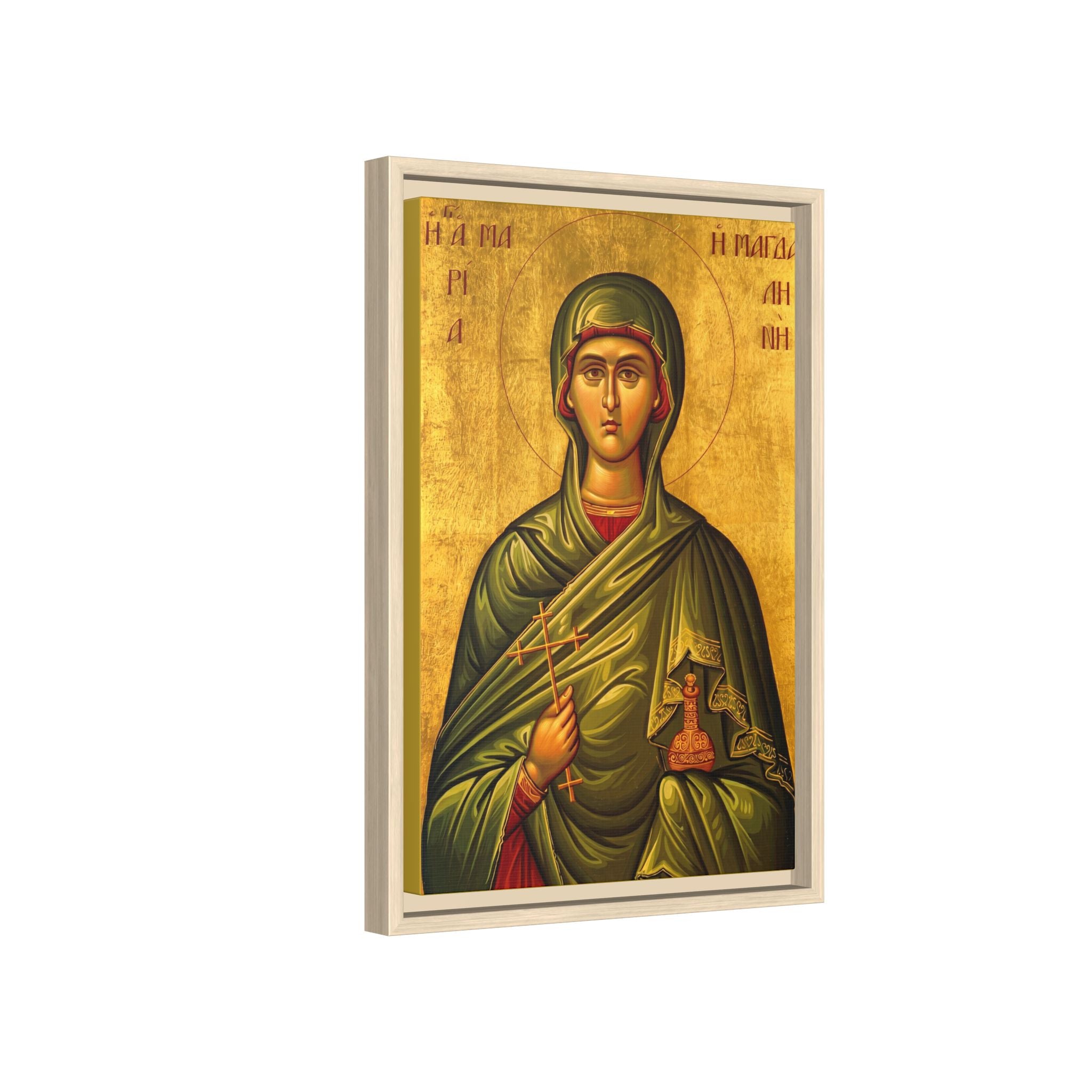 Framed canvas icon of Saint Mary Magdalene, traditional Orthodox Christian artwork
