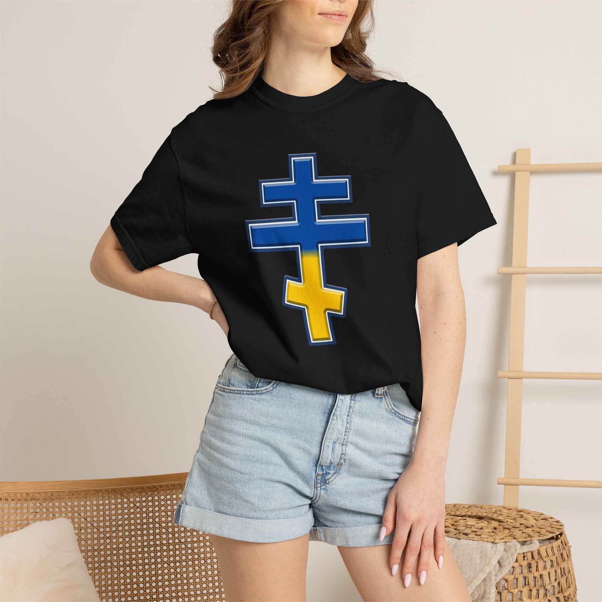 Ukrainian Orthodox Cross design on a heavyweight garment-dyed t-shirt