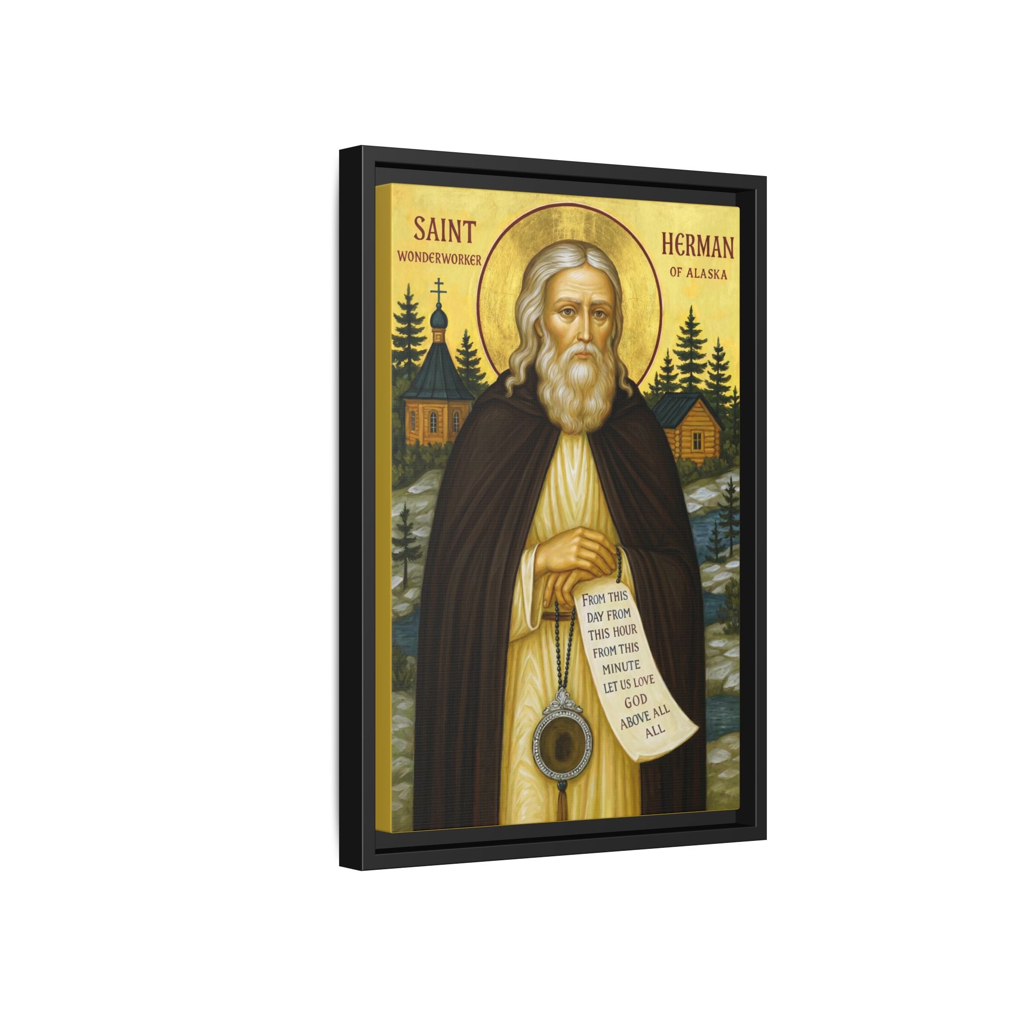 Framed canvas icon of Saint Herman of Alaska, traditional Orthodox Christian artwork