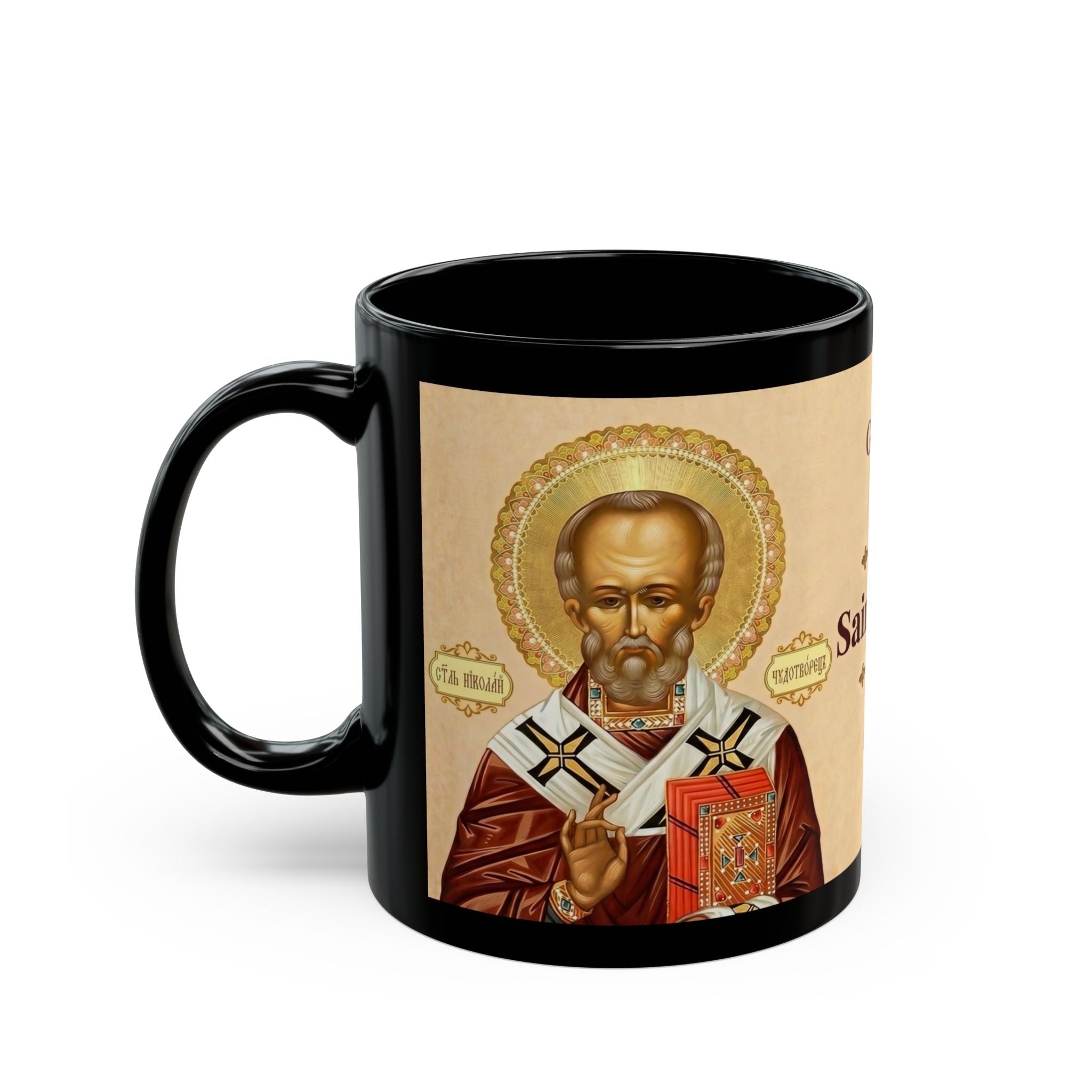 Saint Nicholas Orthodox Christian Black Coffee Mug — Orthodox Christian Gift