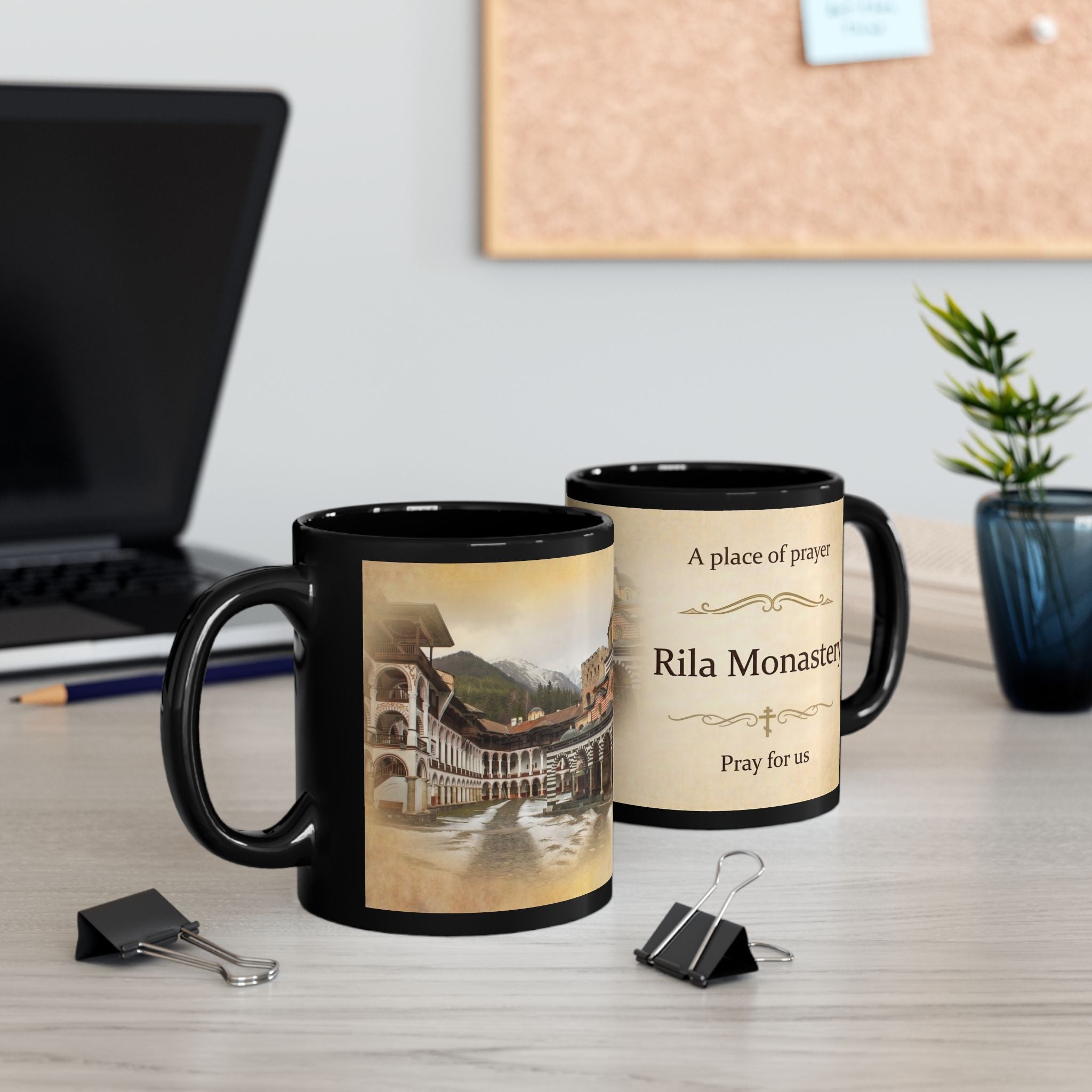 Rila Monastery Orthodox Christian Black Coffee Mug — Orthodox Coffee Mug
