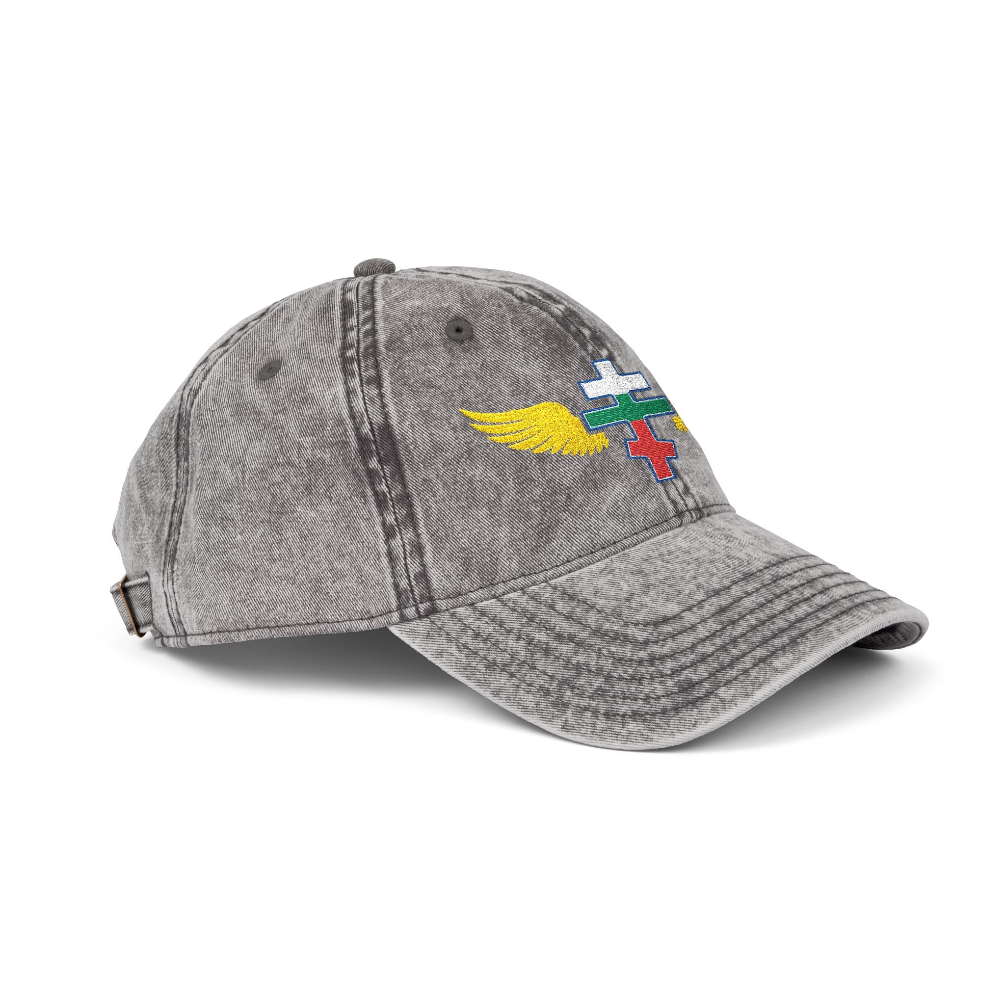 Bulgarian Orthodox cross with wings embroidered on vintage cotton twill cap -- additional view 8