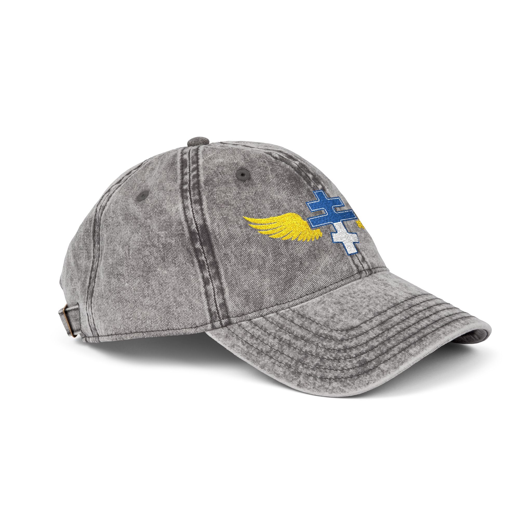 Greek Orthodox cross with wings embroidered on vintage cotton twill cap -- additional view 5