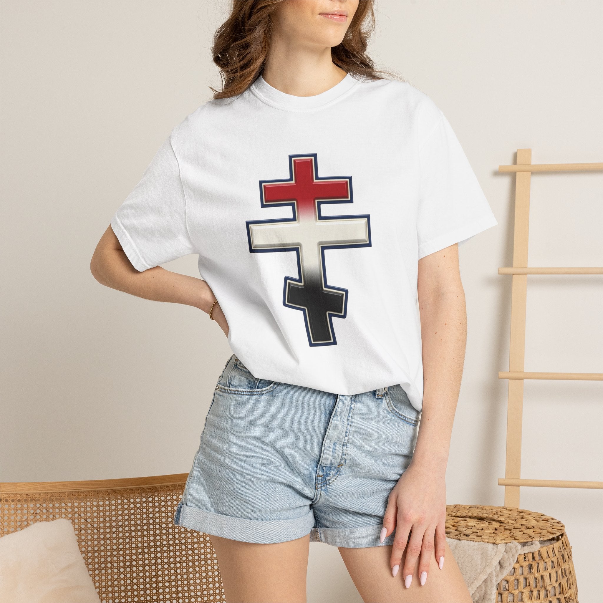 Egyptian Orthodox Cross design on a heavyweight garment-dyed t-shirt