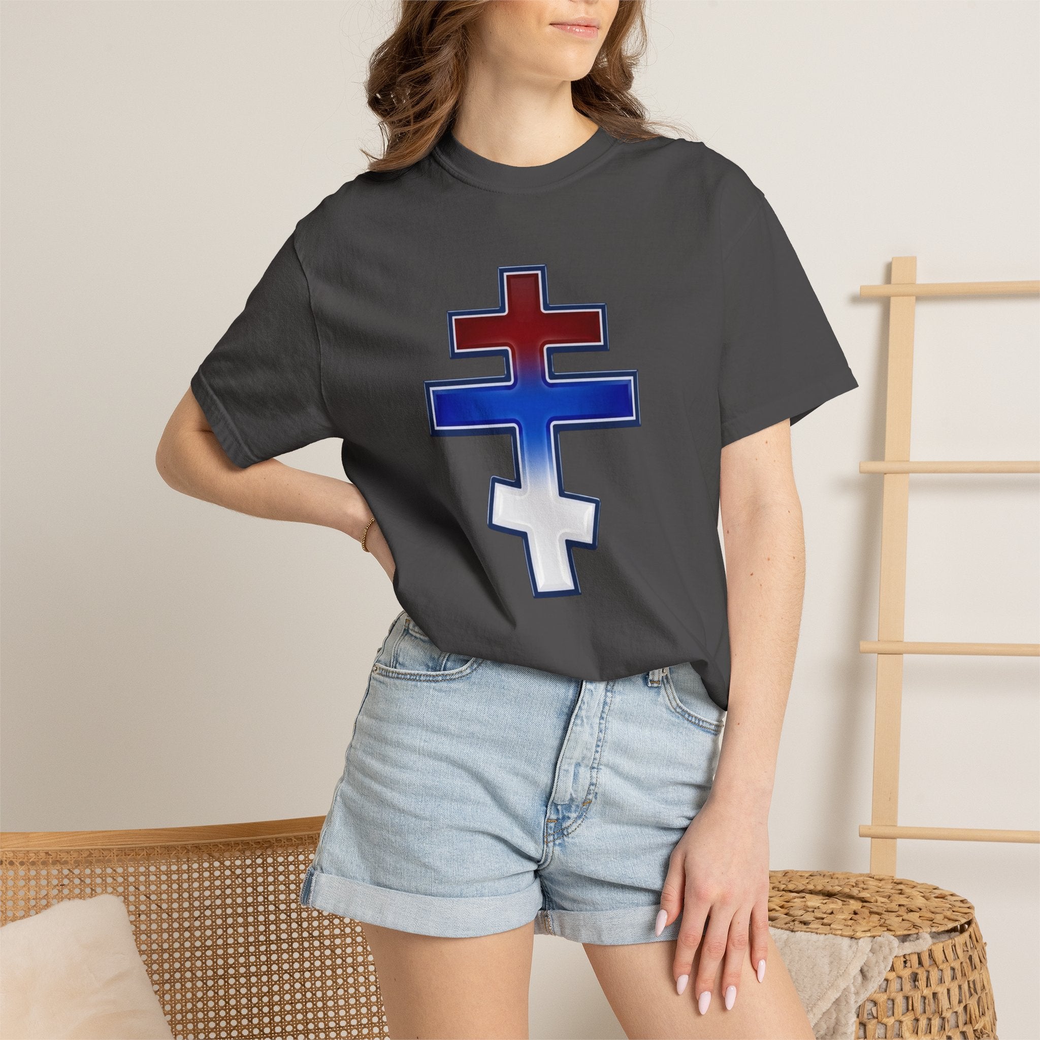 Serbian Orthodox Cross design on a heavyweight garment-dyed t-shirt