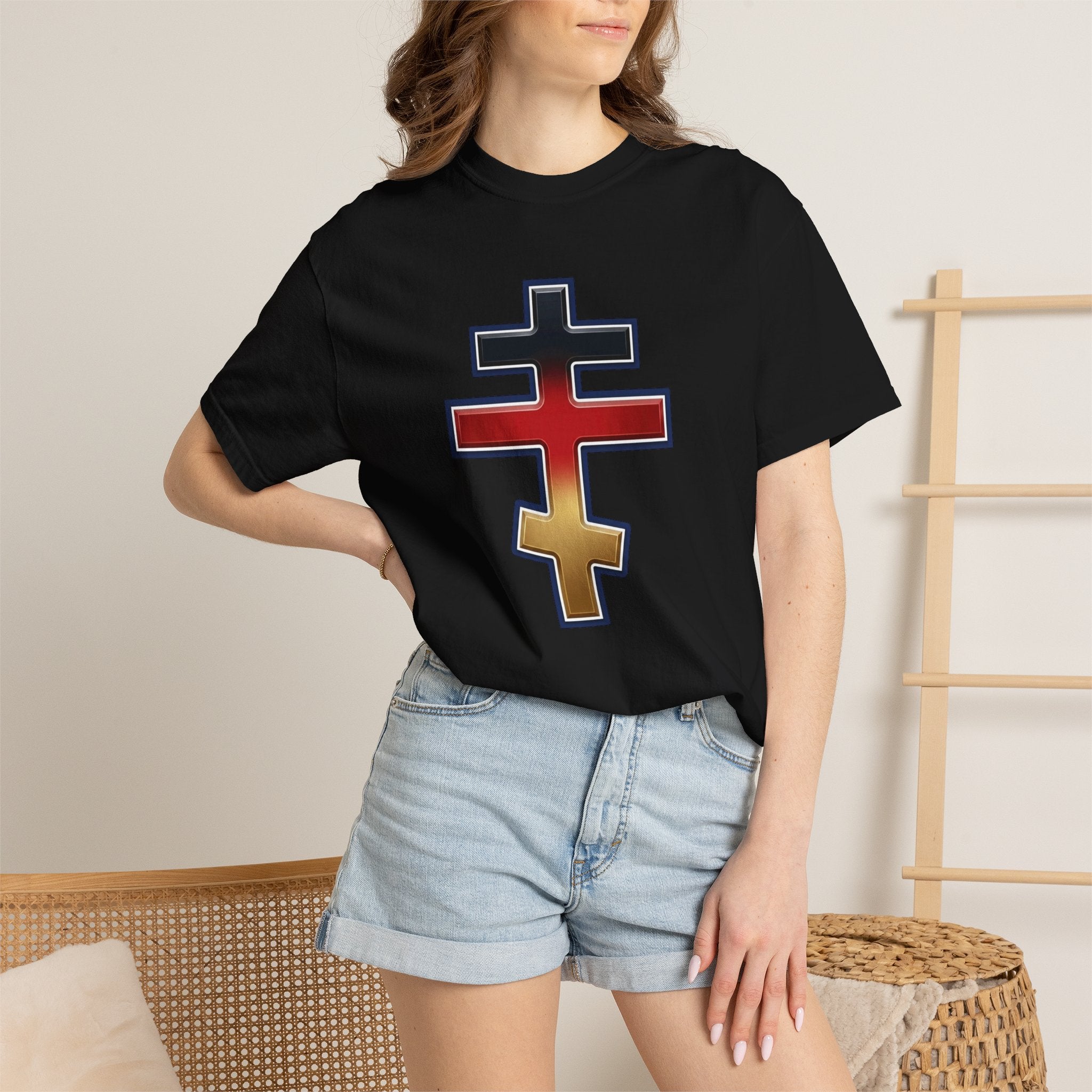 German Orthodox Cross design on a heavyweight garment-dyed t-shirt