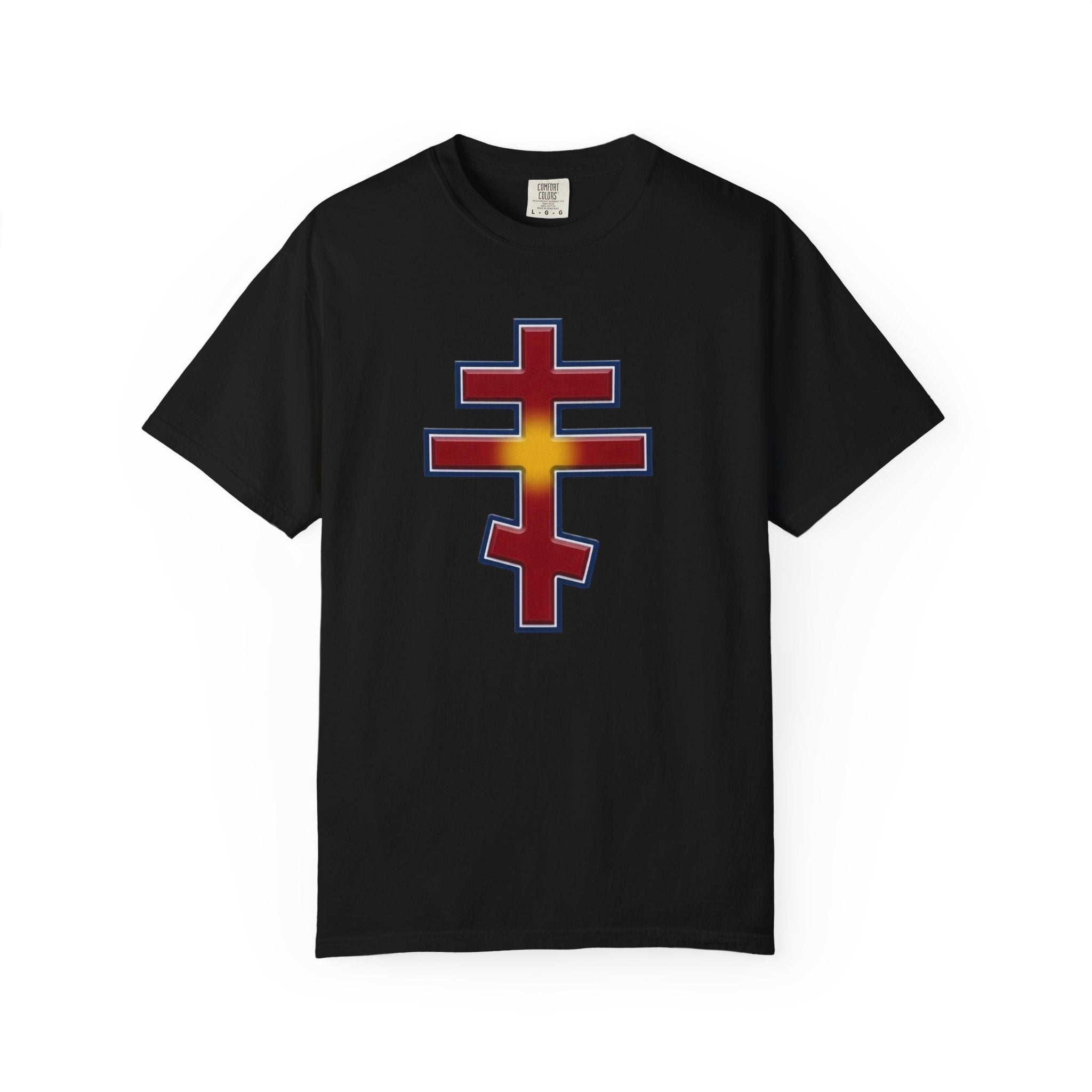 North Macedonian Orthodox Cross design on a heavyweight garment-dyed t-shirt