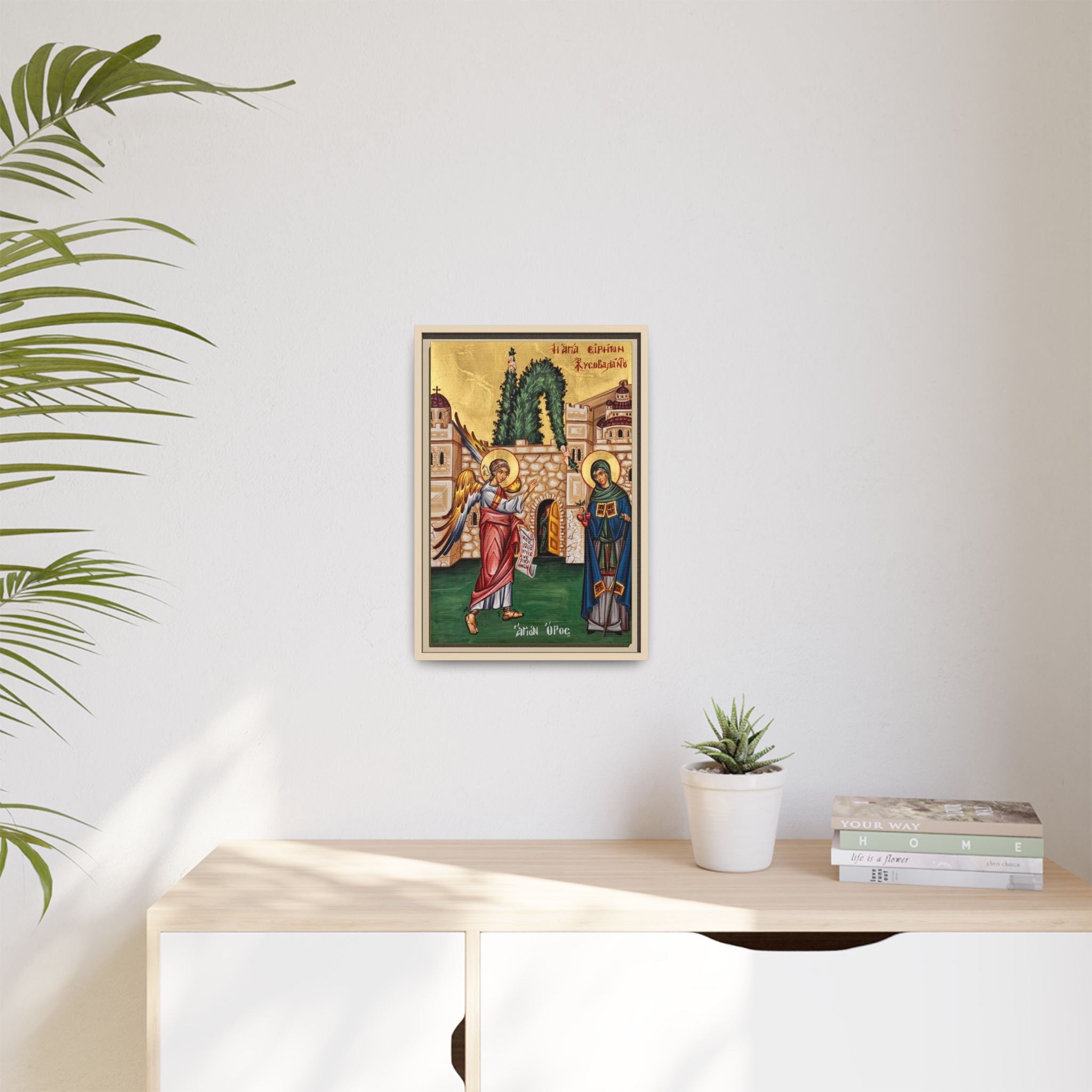 Framed canvas icon of Saint Irene Chrysovalantou, traditional Orthodox Christian artwork