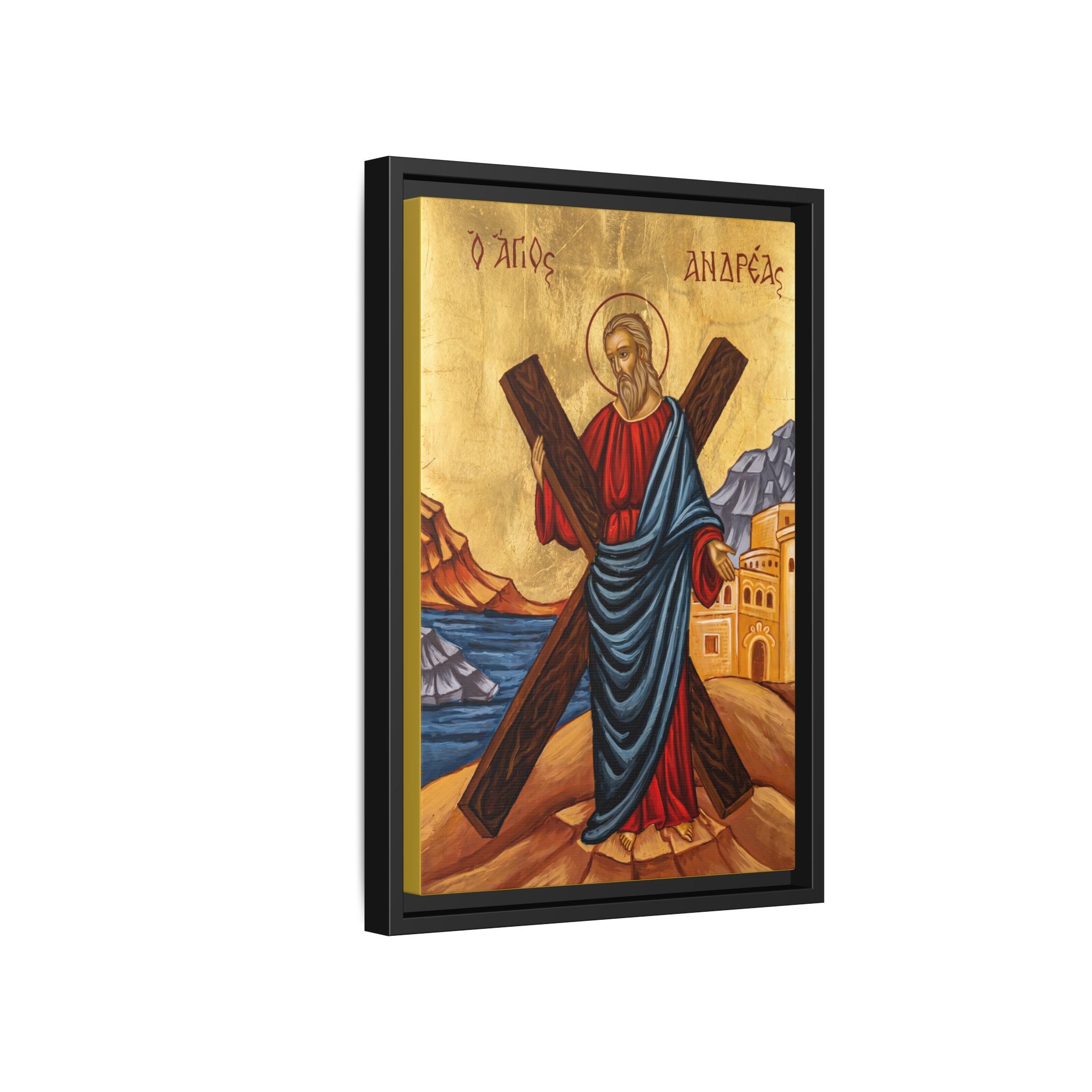 Framed canvas icon of Saint Andrew the Apostle, traditional Orthodox Christian artwork