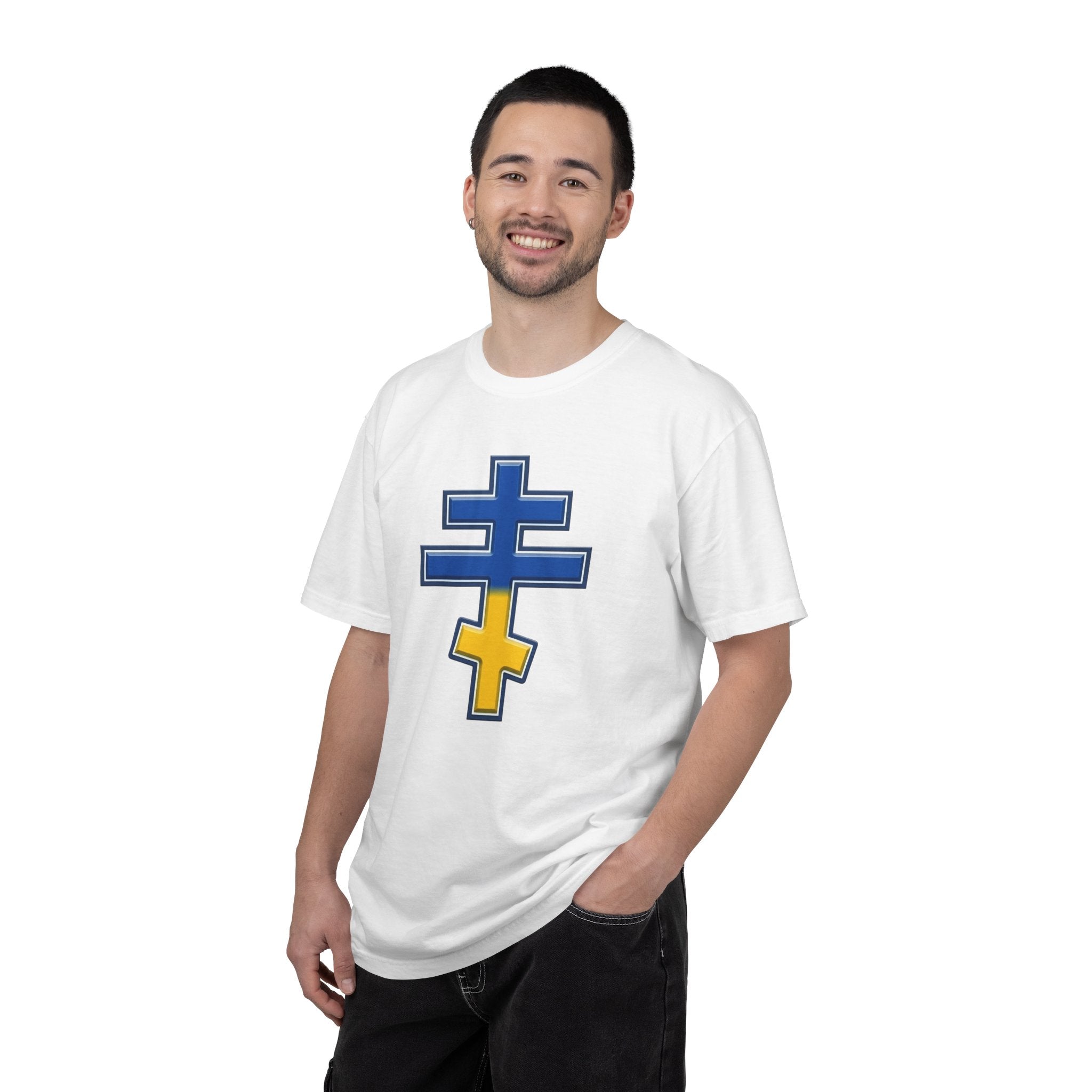 Ukrainian Orthodox Cross design on a heavyweight garment-dyed t-shirt