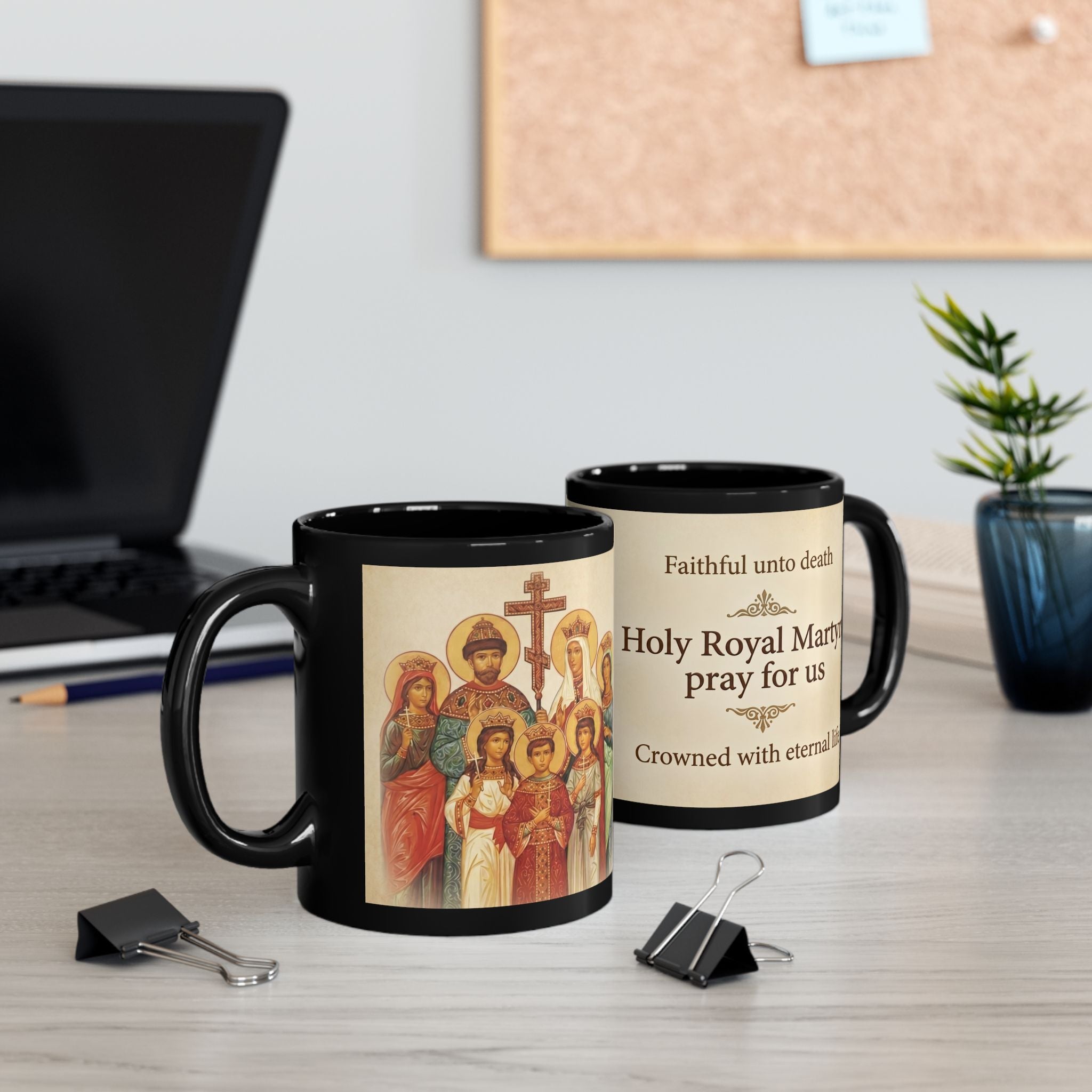 Holy Royal Martyrs Family Orthodox Christian Black Coffee Mug — Christian Gift Idea