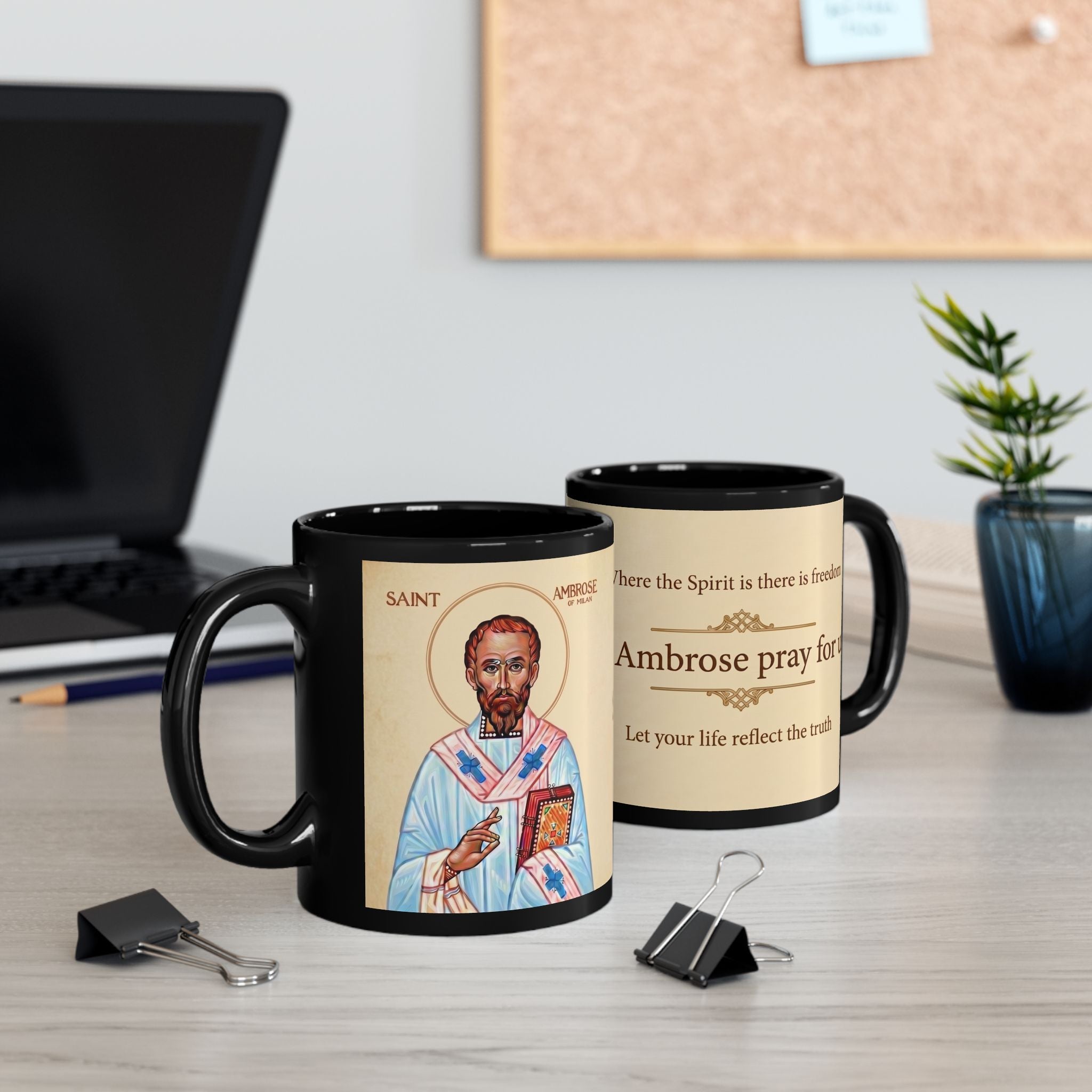 Saint Ambrose of Milan Orthodox Christian Black Coffee Mug — Christian Gift Idea
