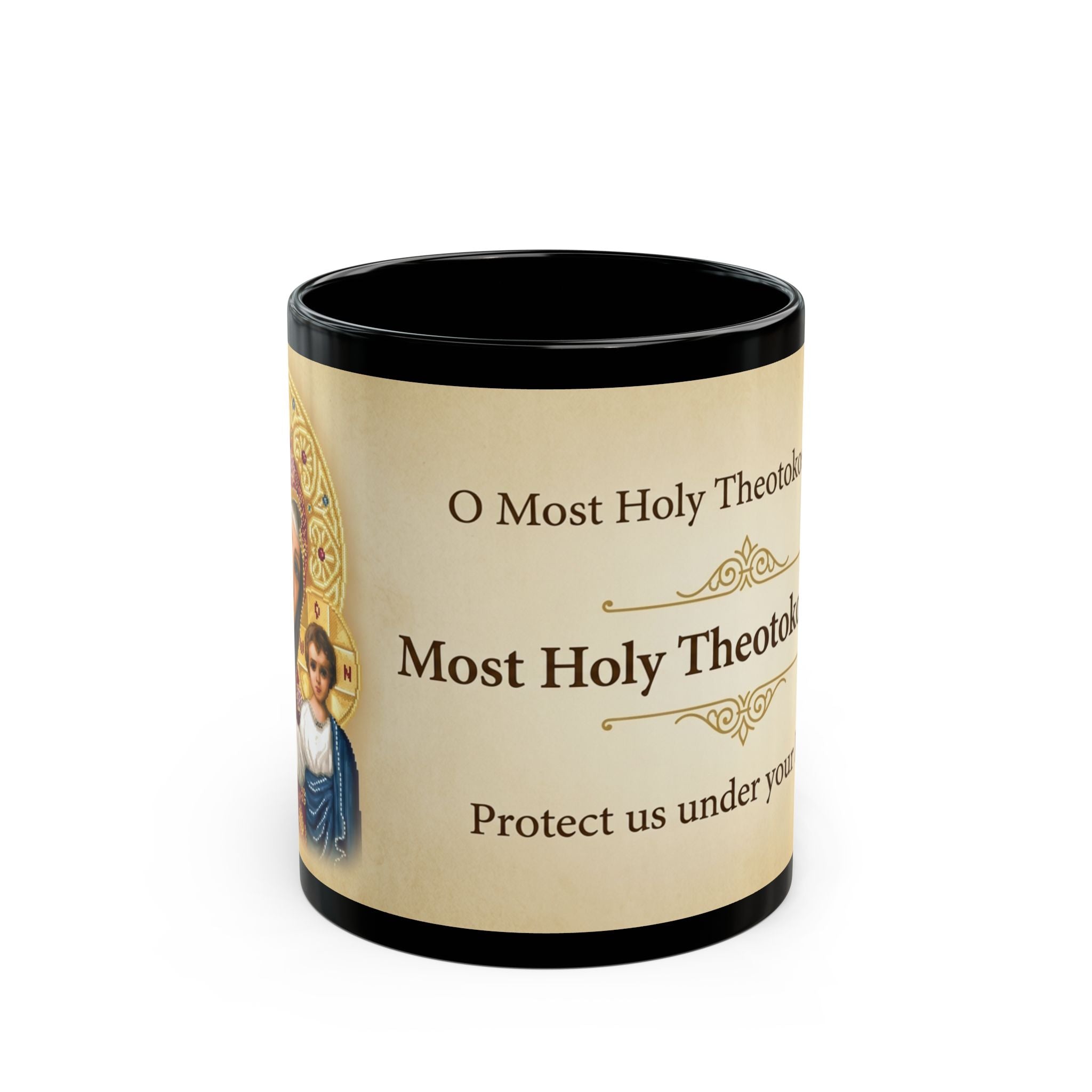 Theotokos of Kazan Orthodox Christian Black Coffee Mug — Orthodox Christian Mug