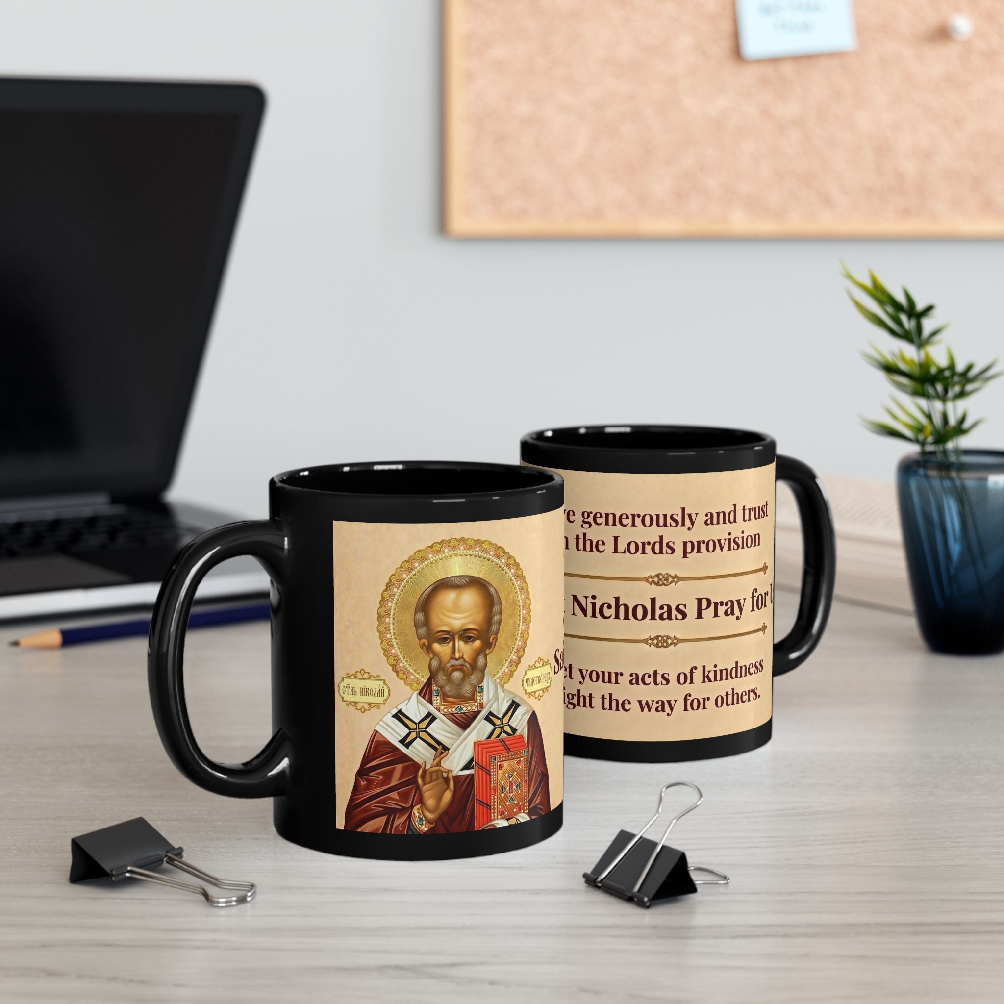 Saint Nicholas Orthodox Christian Black Coffee Mug — Christian Gift Idea