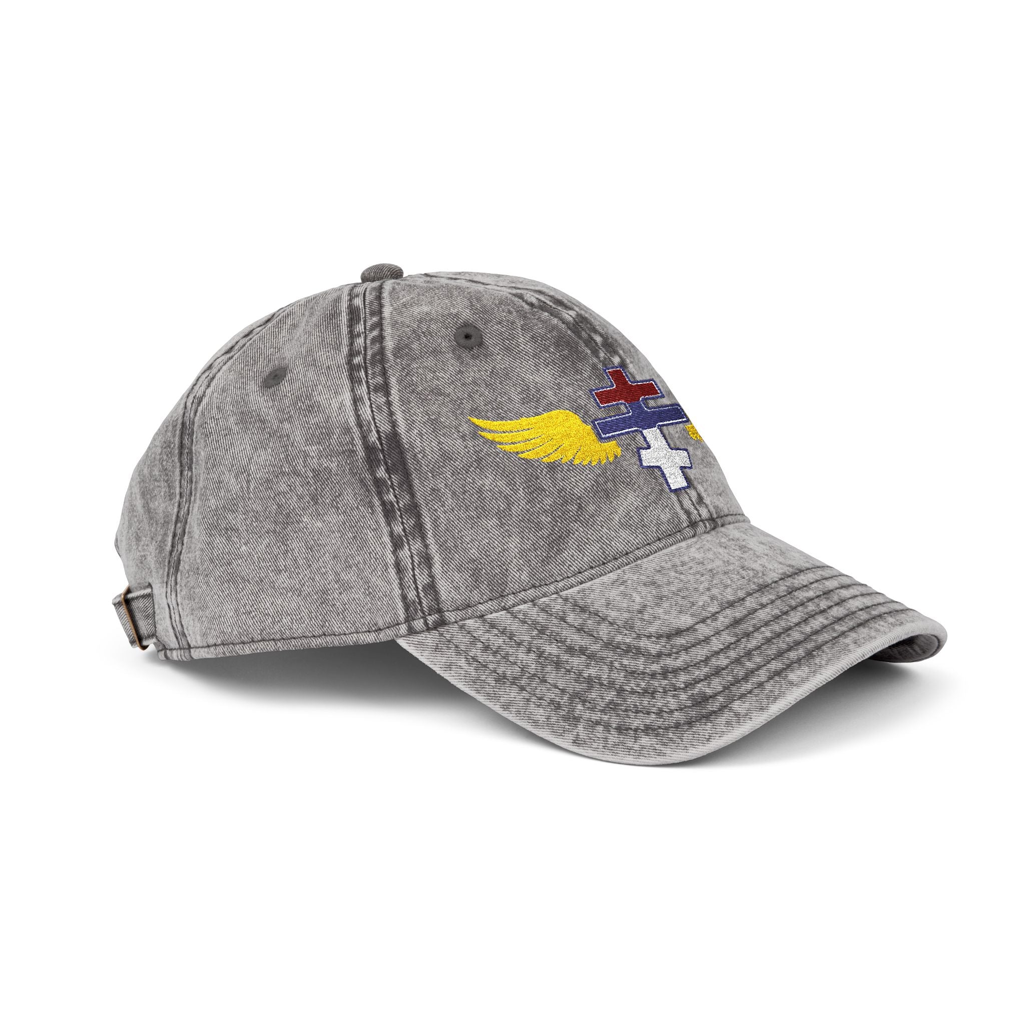 Serbian Orthodox cross with wings embroidered on vintage cotton twill cap -- additional view 8