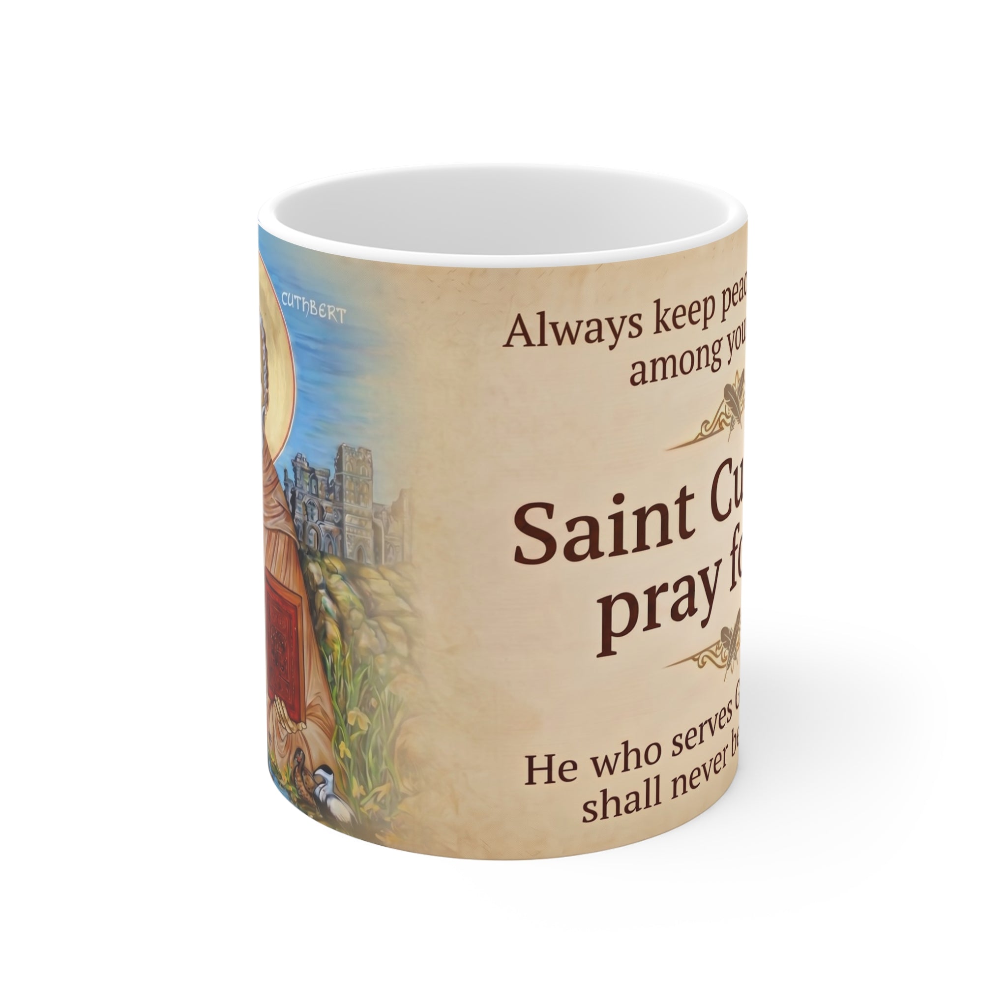 Saint Cuthbert of Lindisfarne White Coffee Mug