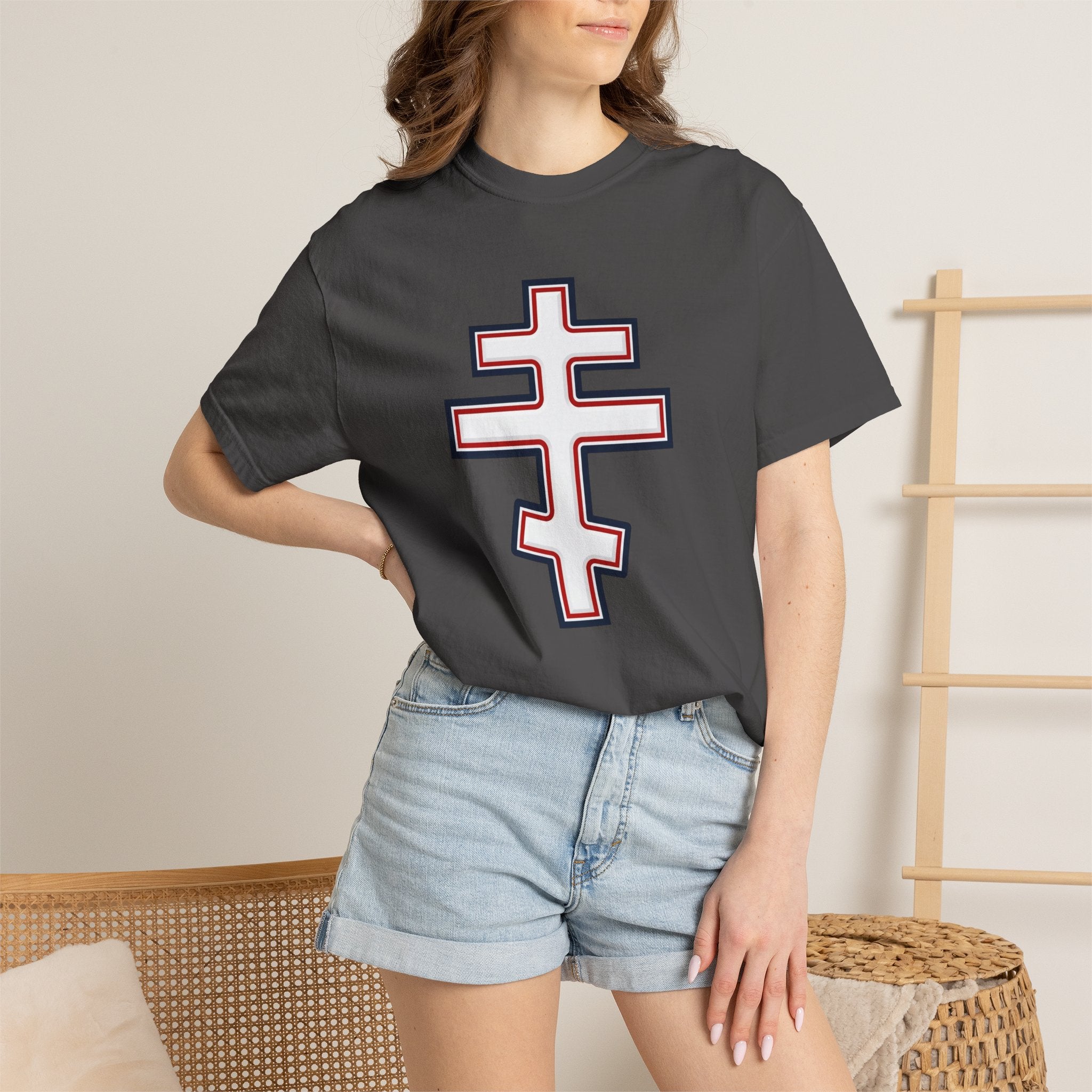 Georgian Orthodox Cross design on a heavyweight garment-dyed t-shirt