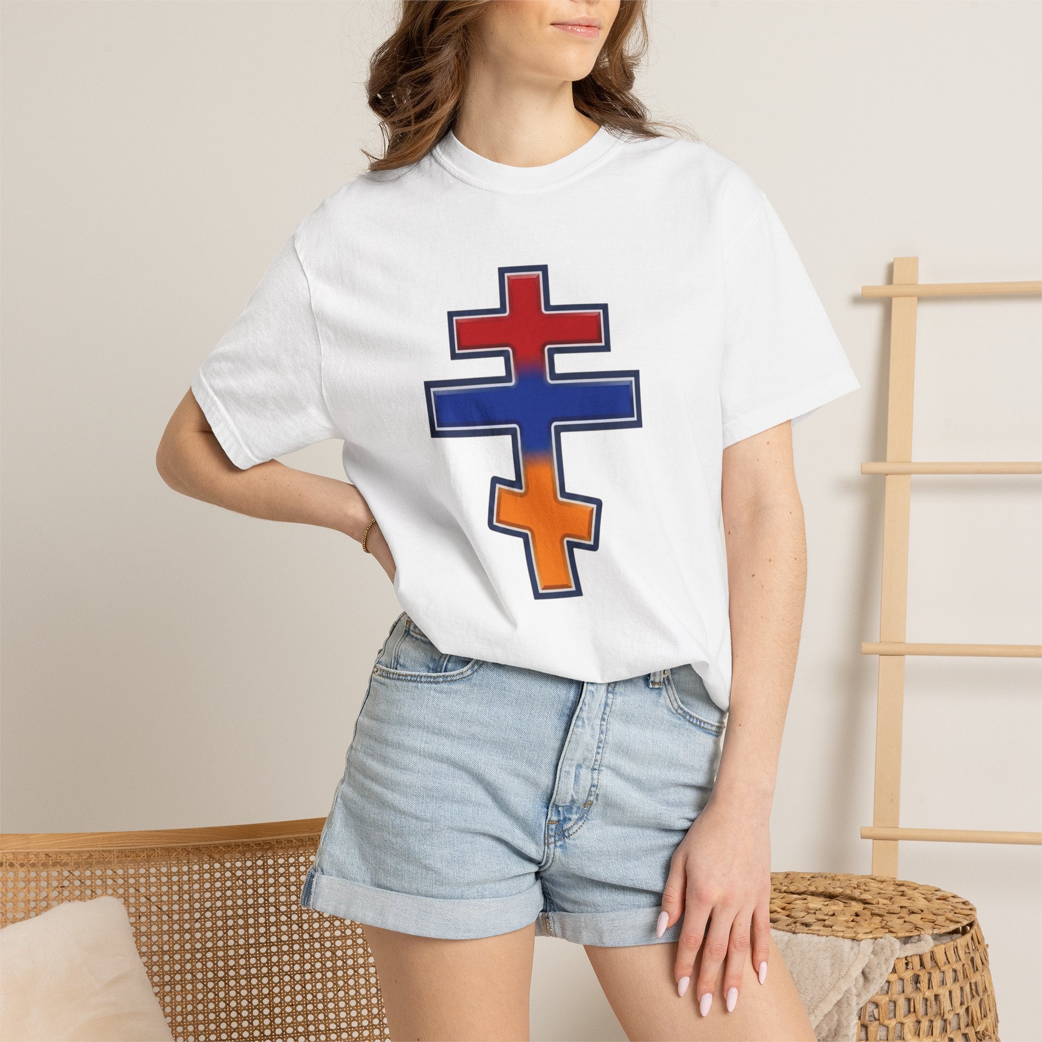 Armenian Orthodox Cross design on a heavyweight garment-dyed t-shirt