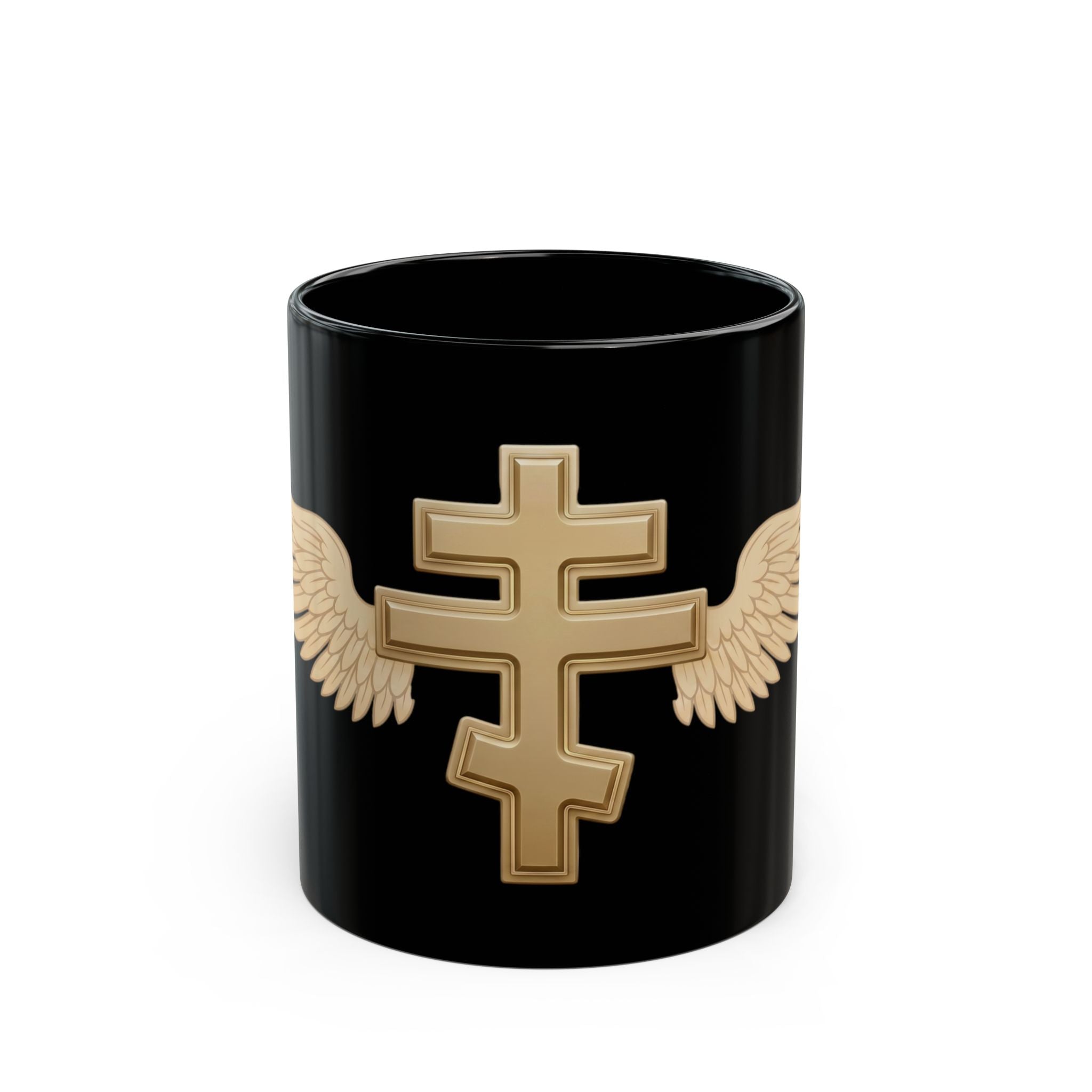 Gold Orthodox Cross Orthodox Christian Black Coffee Mug — Orthodox Christian Gift