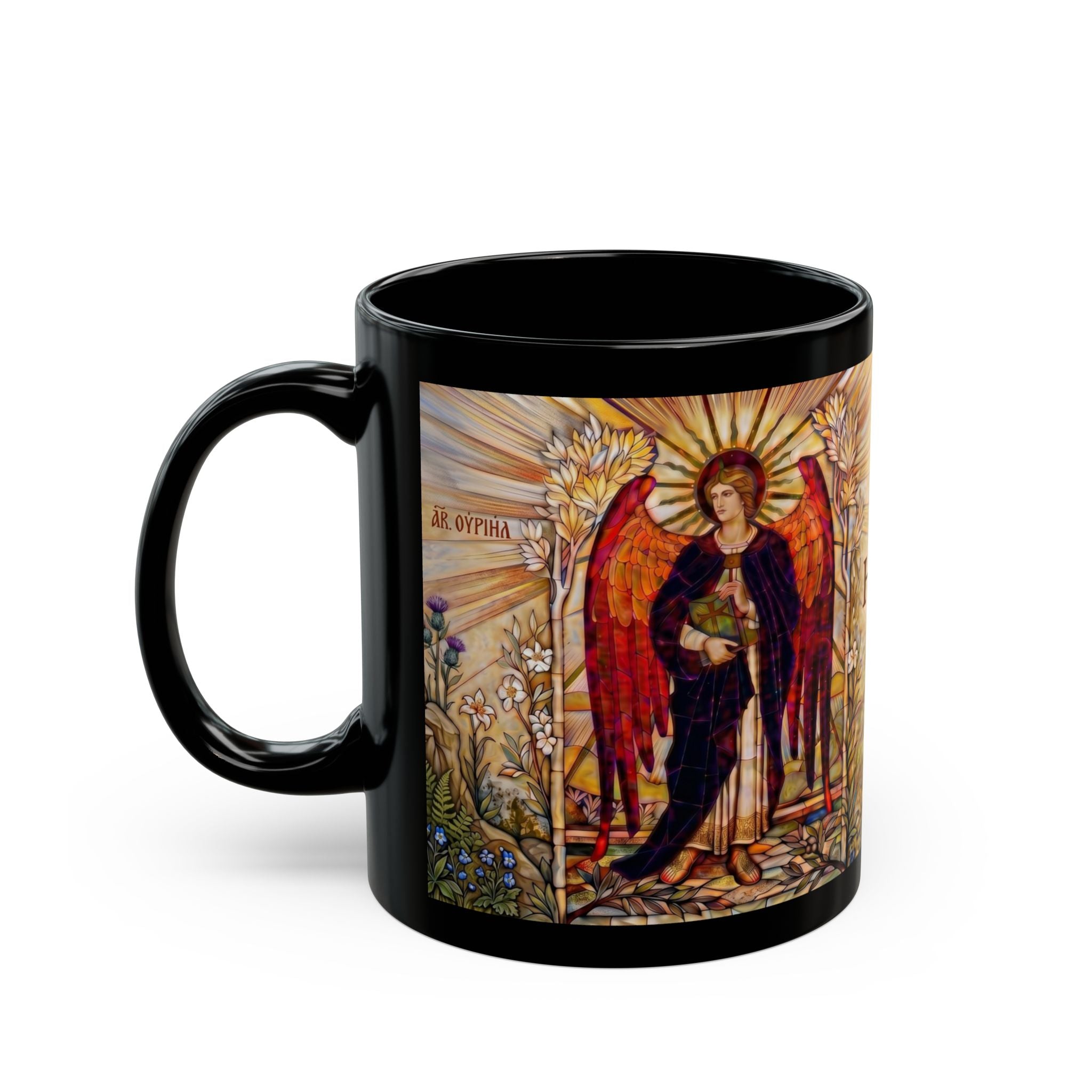 Archangel Uriel Orthodox Christian Black Coffee Mug — Orthodox Christian Gift