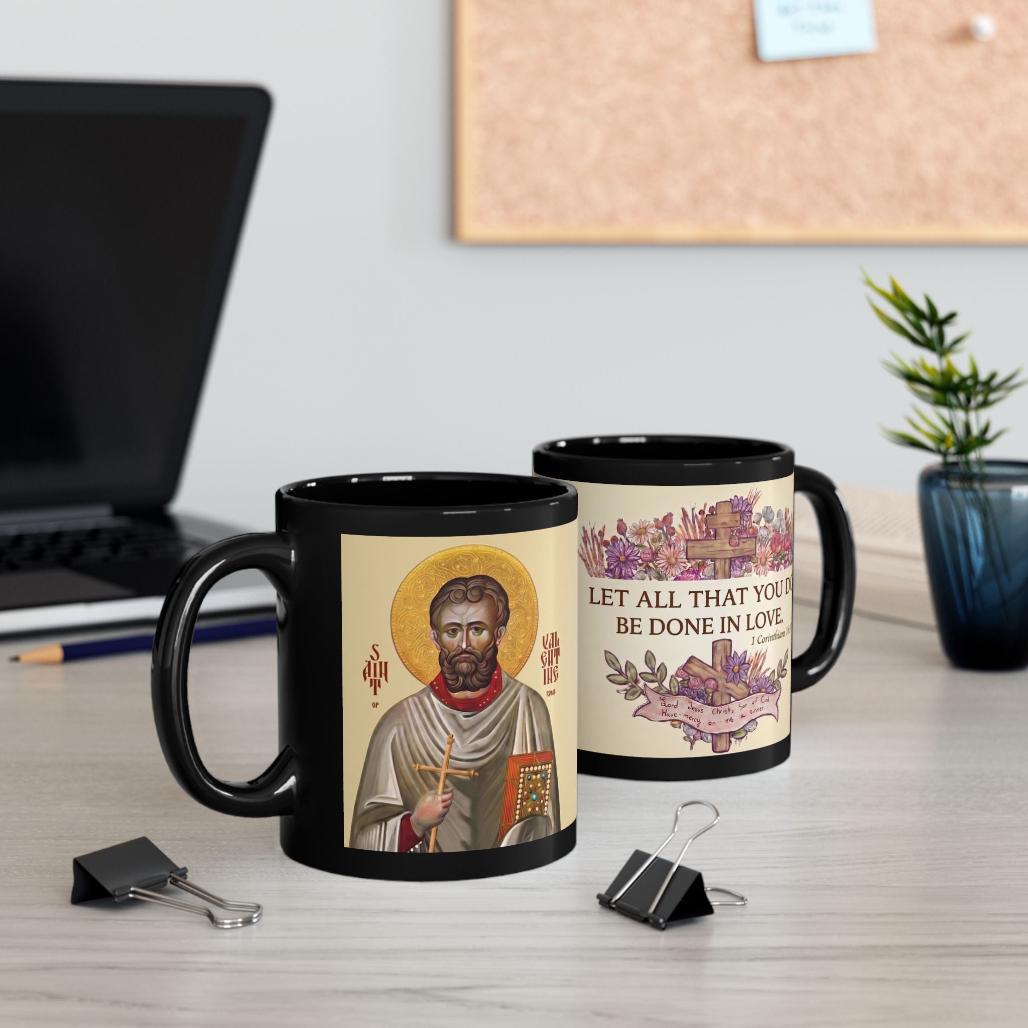 Saint Valentine Orthodox Christian Black Coffee Mug — Christian Gift Idea