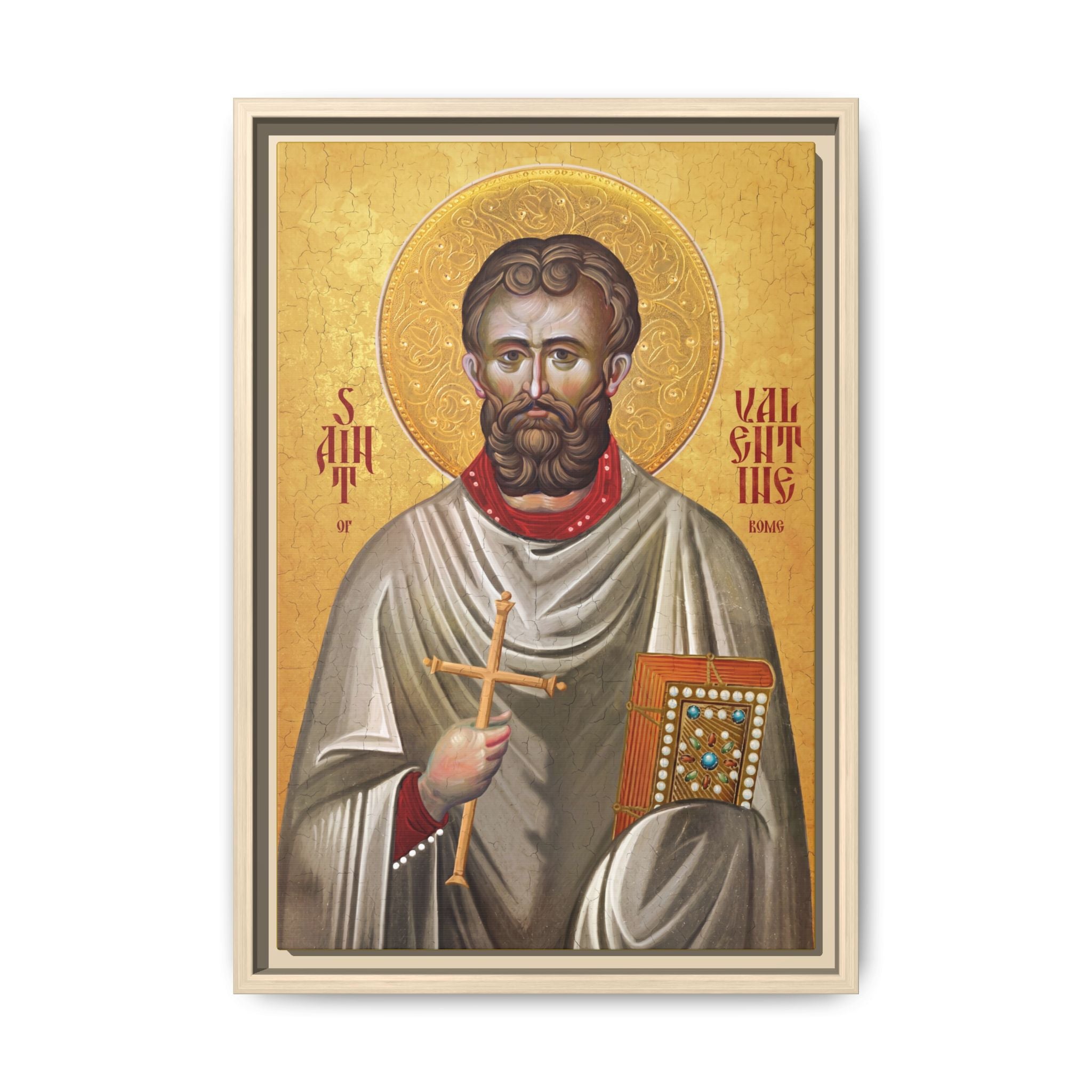 Framed canvas icon of Saint Valentine, traditional Orthodox Christian artwork