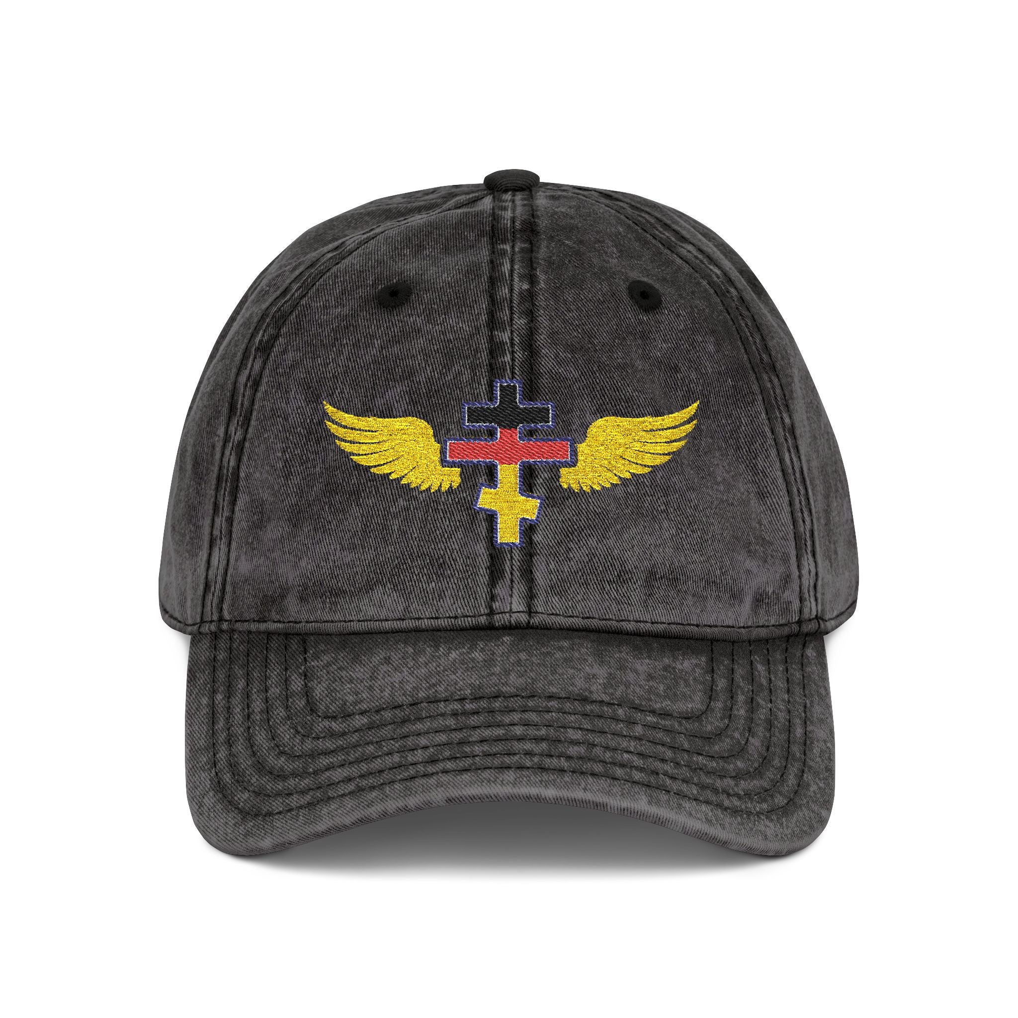 German Orthodox cross with wings embroidered on vintage cotton twill cap -- additional view 2
