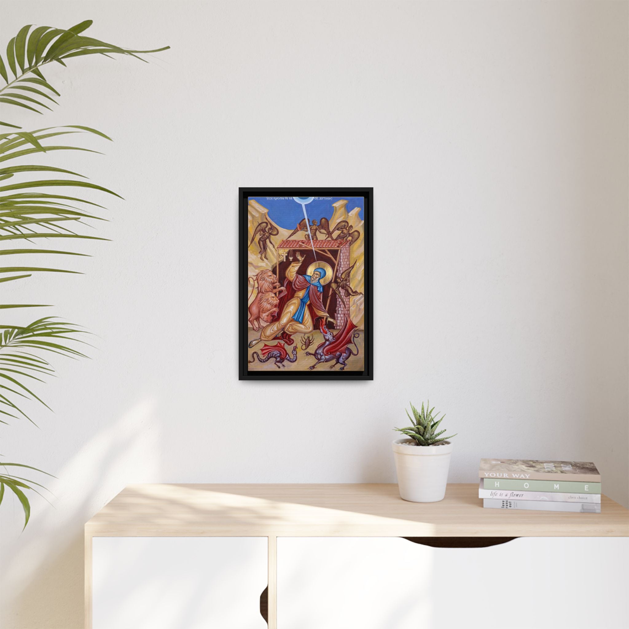 Framed canvas icon of Saint Anthony the Great, traditional Orthodox Christian artwork