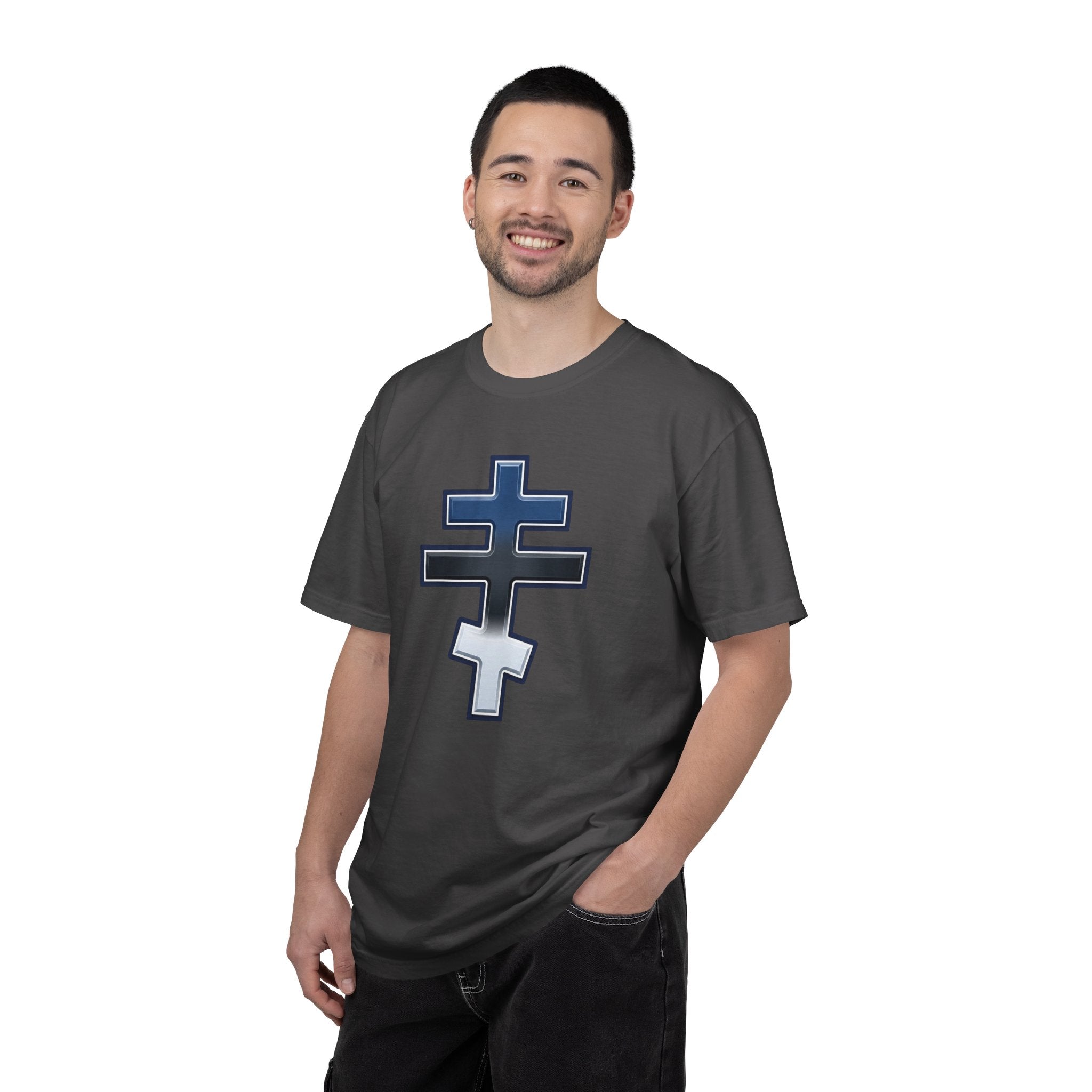 Estonian Orthodox Cross design on a heavyweight garment-dyed t-shirt