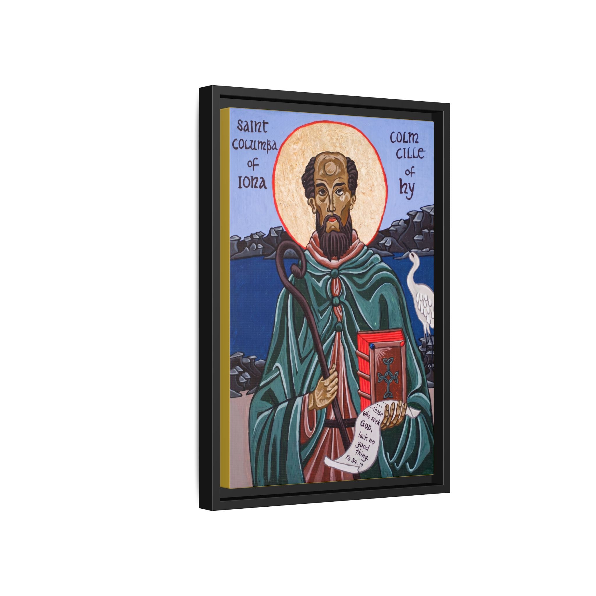 Framed canvas icon of Saint Columba of Iona, traditional Orthodox Christian artwork