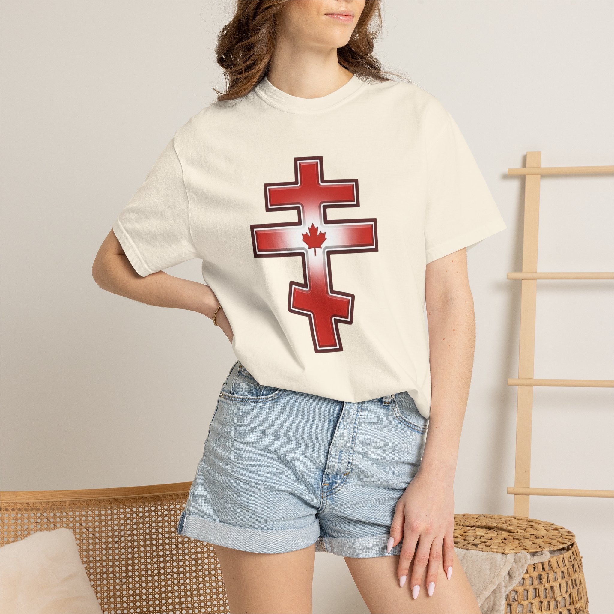 Canadian Orthodox Cross design on a heavyweight garment-dyed t-shirt