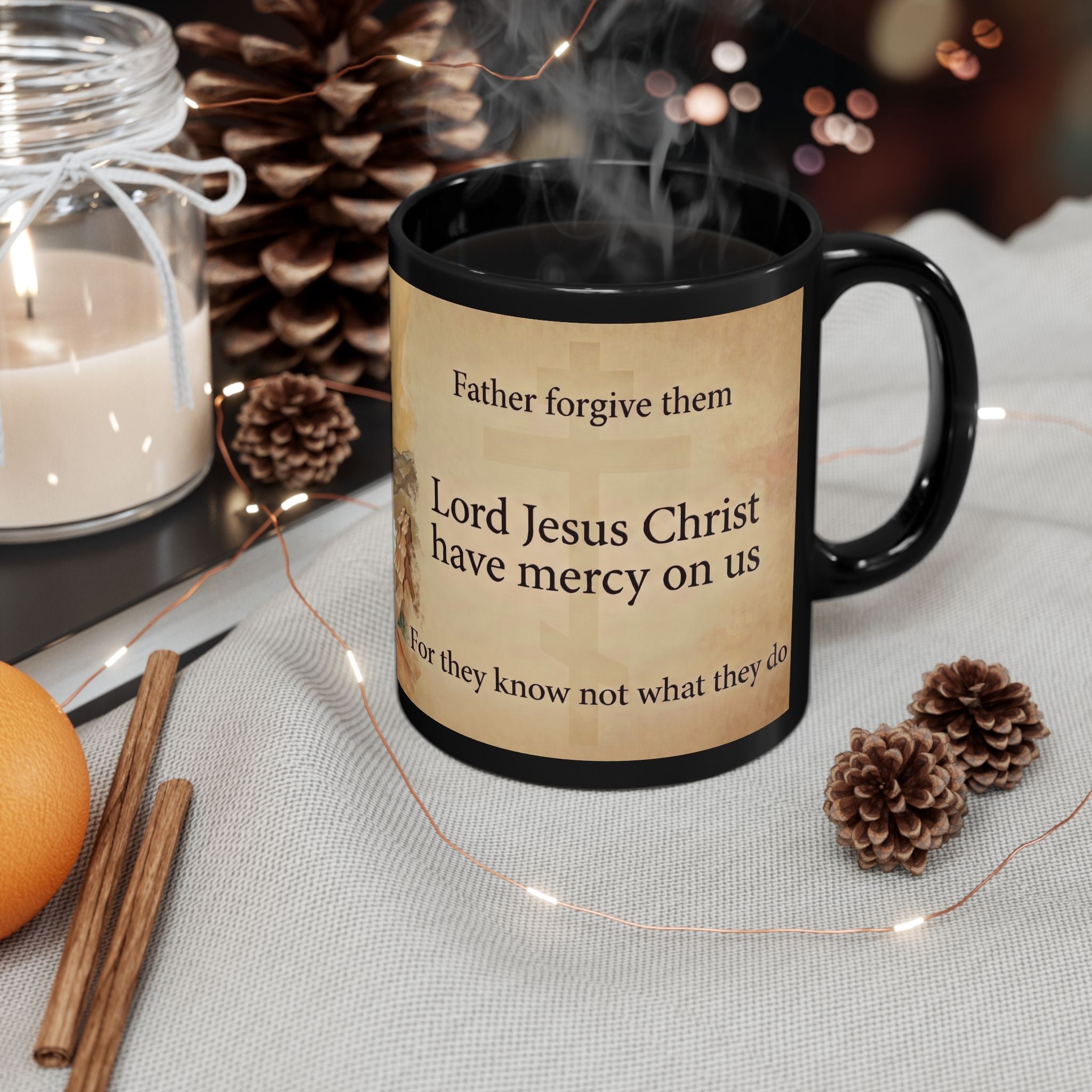 Crucifixion of Christ Orthodox Christian Black Coffee Mug — Orthodox Coffee Mug