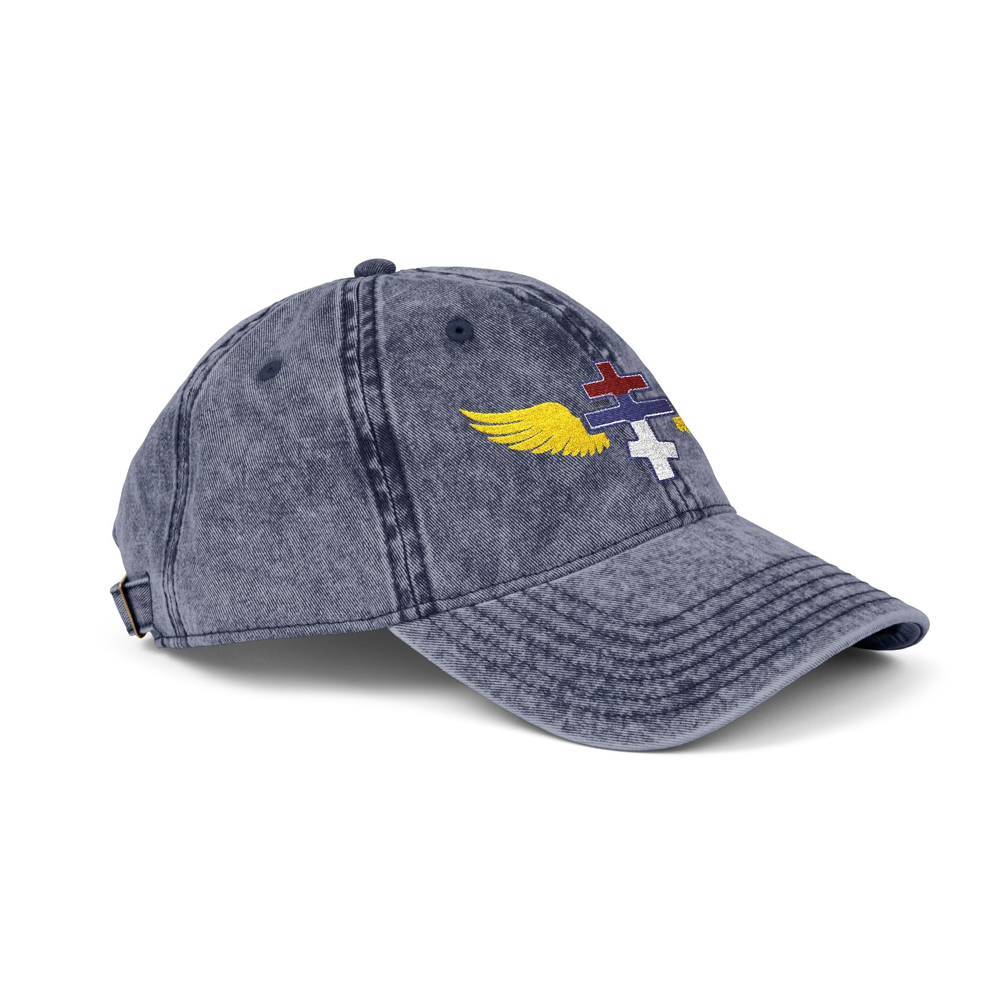 Serbian Orthodox cross with wings embroidered on vintage cotton twill cap -- additional view 11
