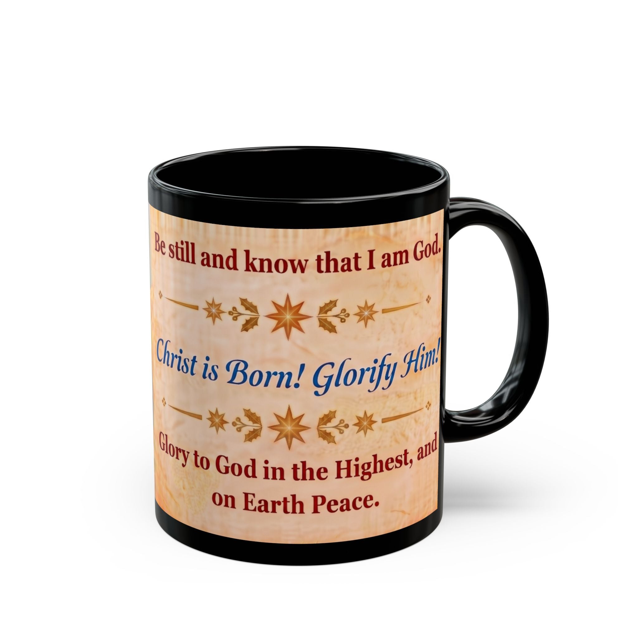 Nativity of Christ Orthodox Christian Black Coffee Mug — Christian Coffee Mug