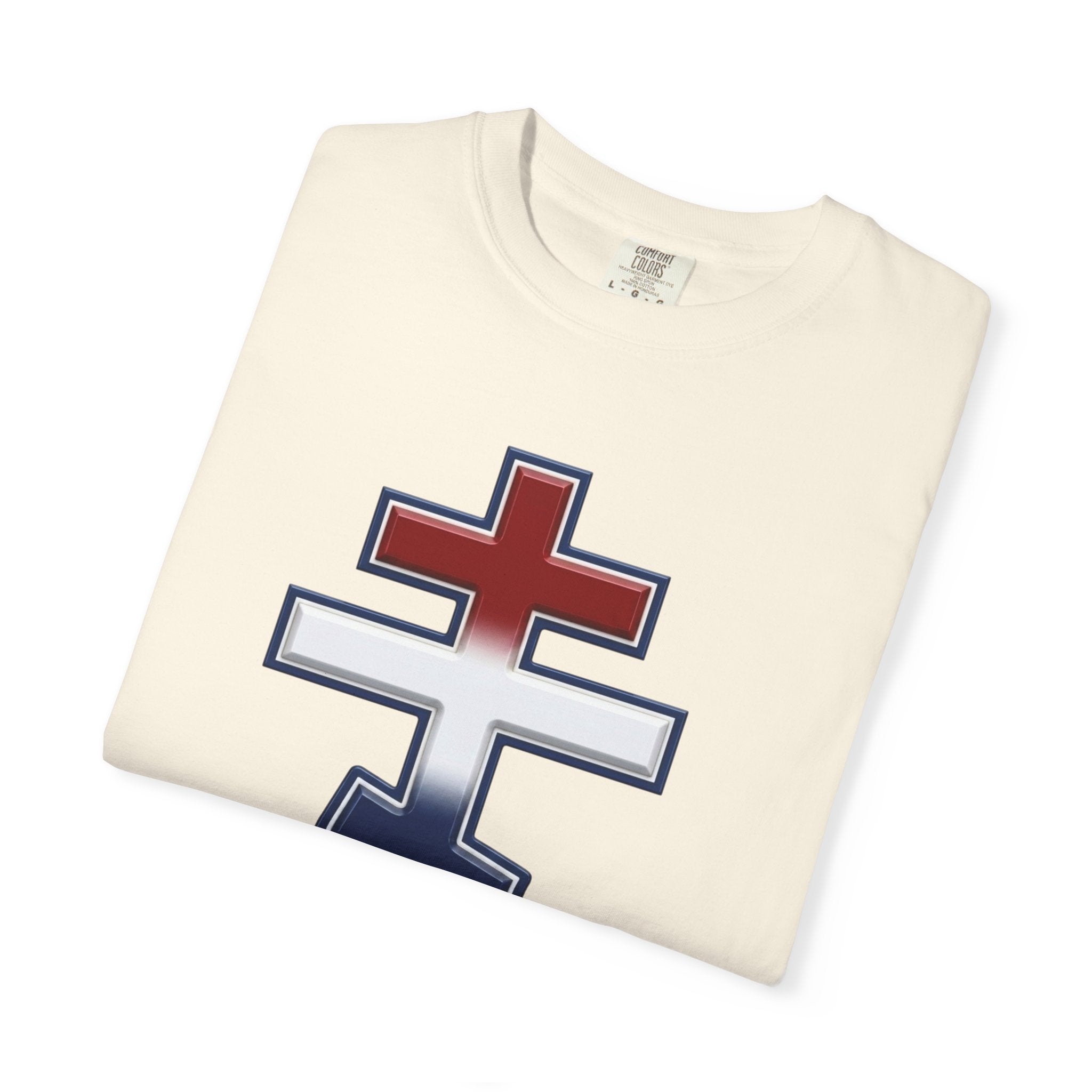 United States Orthodox Cross design on a heavyweight garment-dyed t-shirt