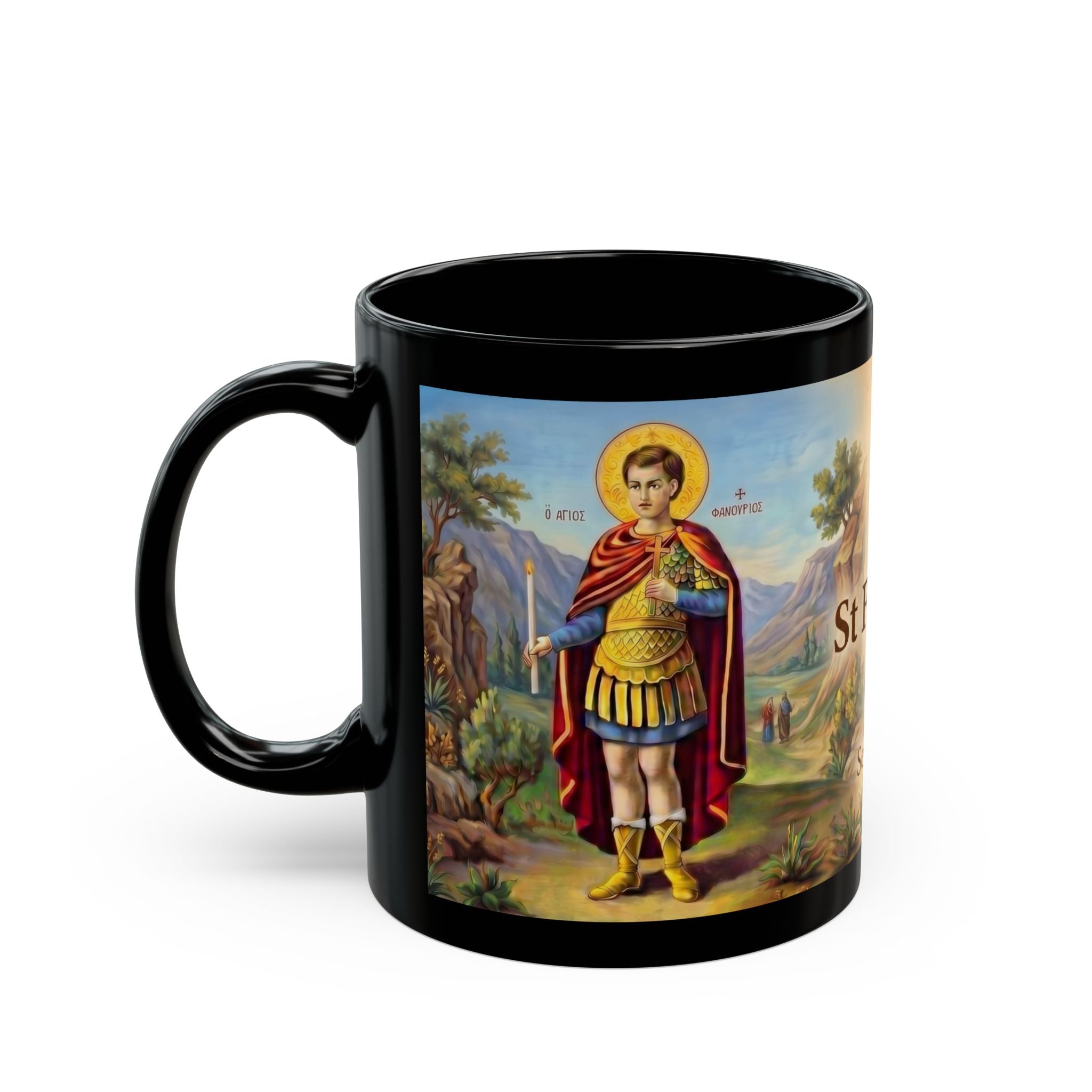 Saint Fanourios Orthodox Christian Black Coffee Mug — Orthodox Christian Gift