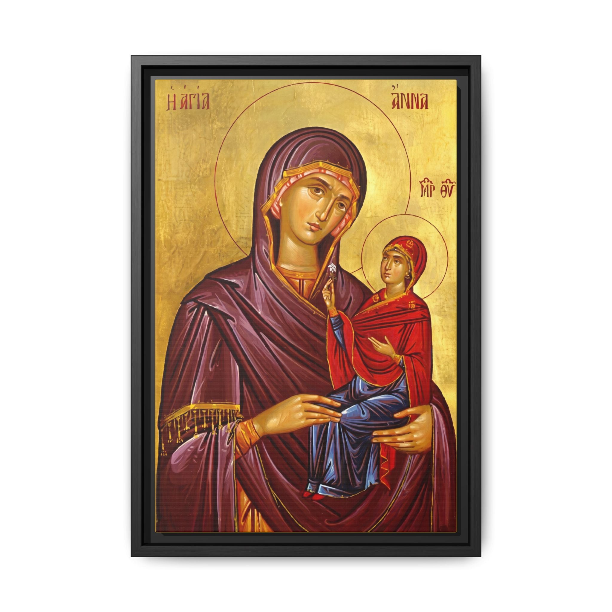Framed canvas icon of Saint Anna Mother of the Most Holy Theotokos, traditional Orthodox Christian artwork